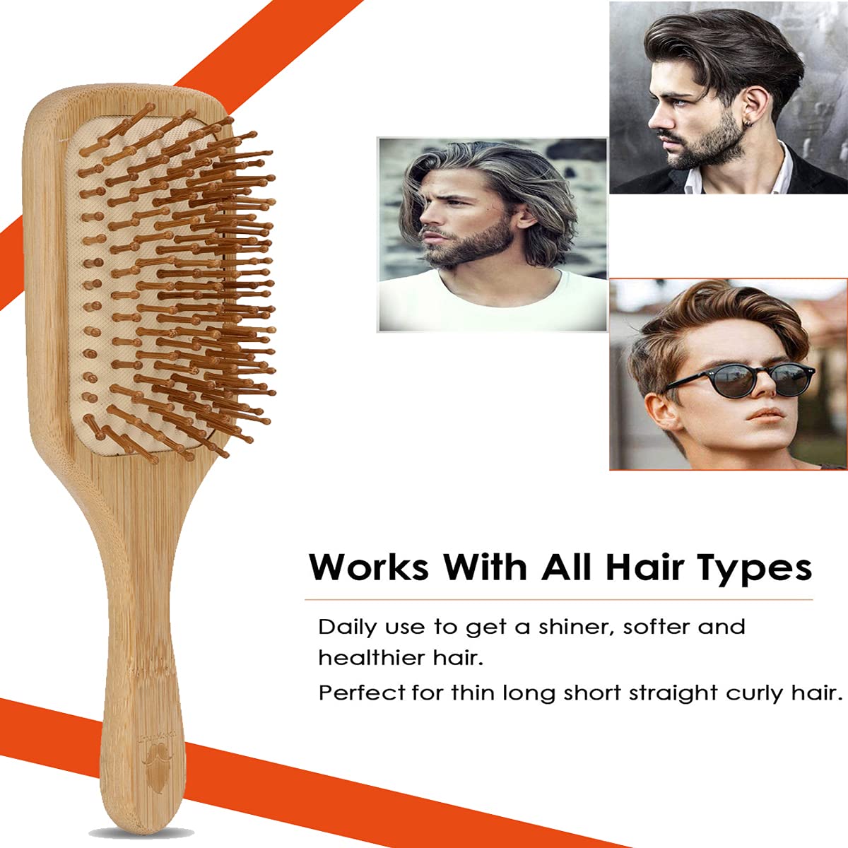 UrbanMooch Wooden Bamboo Hair Brush - Detangling Brush for Thin, Long & Curly Hair - Eco-Friendly Paddle Hairbrush Stimulates Scalp, Promotes Hair Growth & Adds Shine - Perfect for Daily Hair Care & Styling at Home or Travel