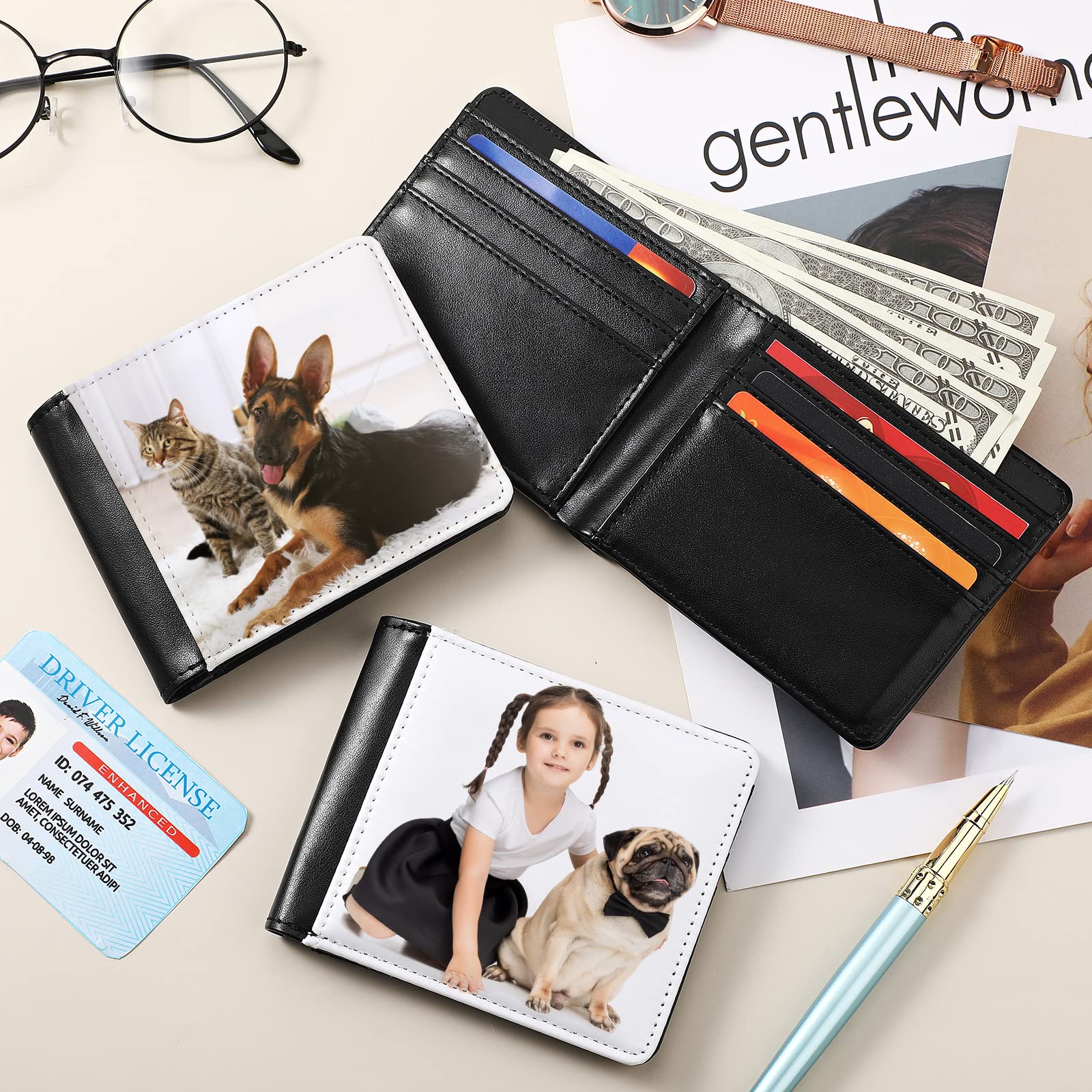 LEIFIDE 4 Pack Sublimation Wallet Blanks for Men - PU Leather Slim DIY Heat Transfer Wallets with ID Window & Card Slots - Perfect for Christmas Gifts, Travel, Work & Everyday Use
