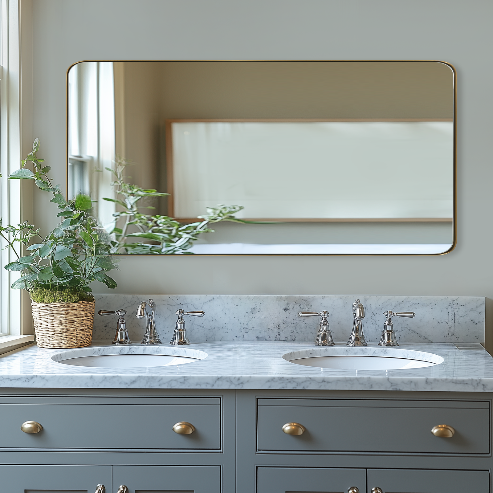Modern Rounded Rectangle Bathroom Mirror with Stainless Steel Frame - Perfect for Vanity, Wall Decor & Home Decoration