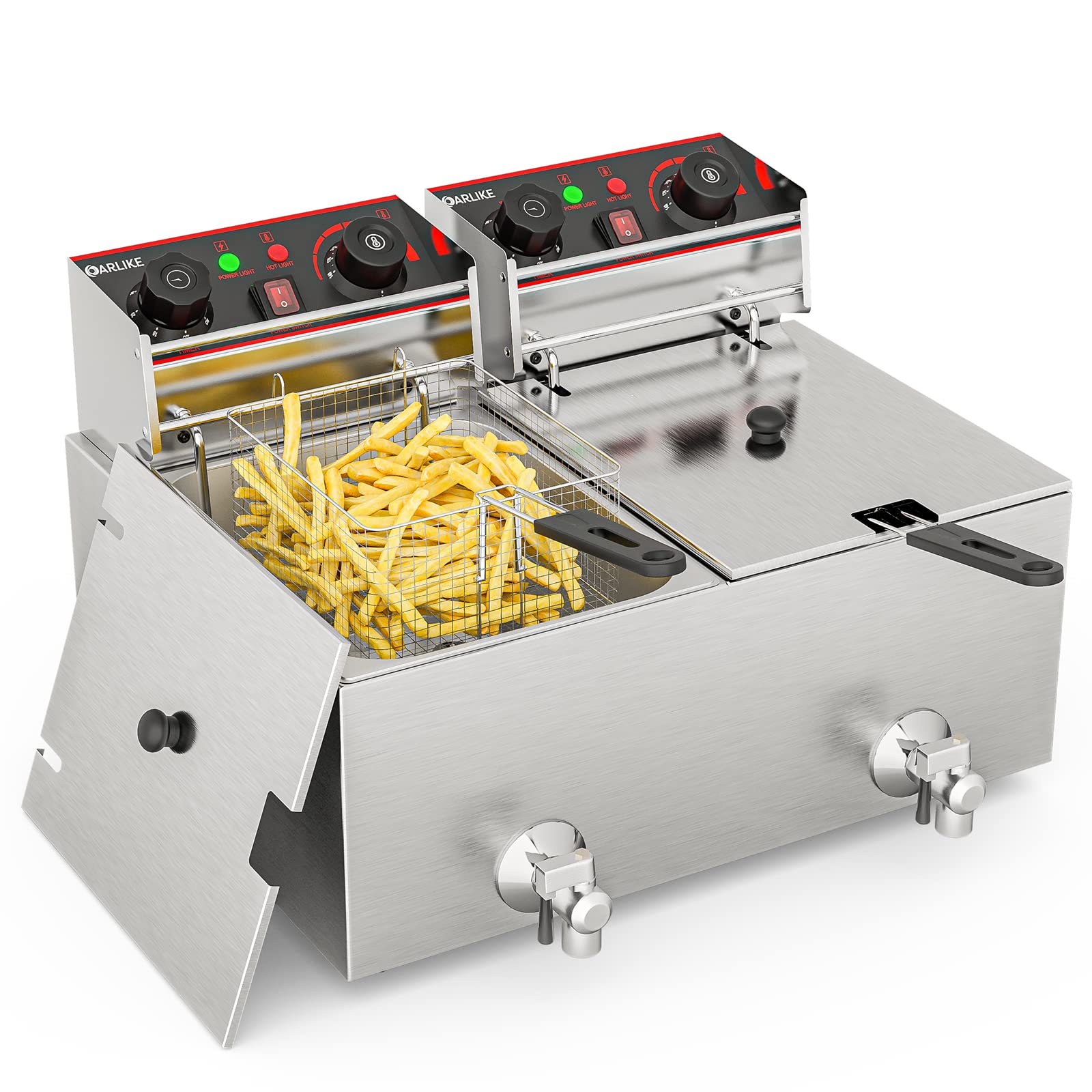 Oarlike Commercial Electric Deep Fryer with 2 Baskets - Large Stainless Steel Countertop Fryer for Home & Restaurant Use - Perfect for Fish, Chicken, French Fries & More