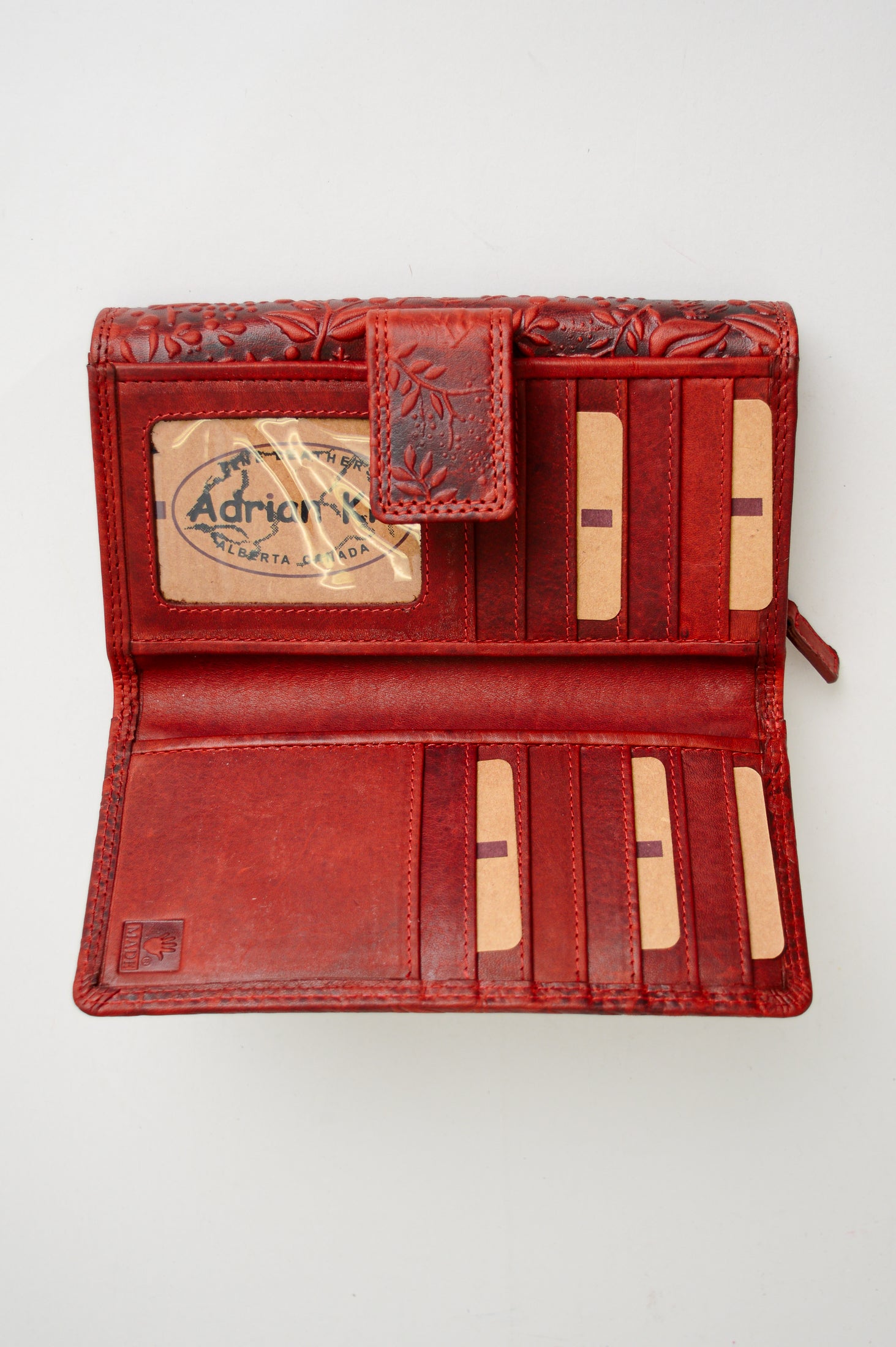 Adrian Klis 100 Flower Genuine Leather Wallet for Women - Stylish Red Floral Design RFID Blocking Bifold Wallet - Perfect for Everyday Use, Travel & Gift Giving