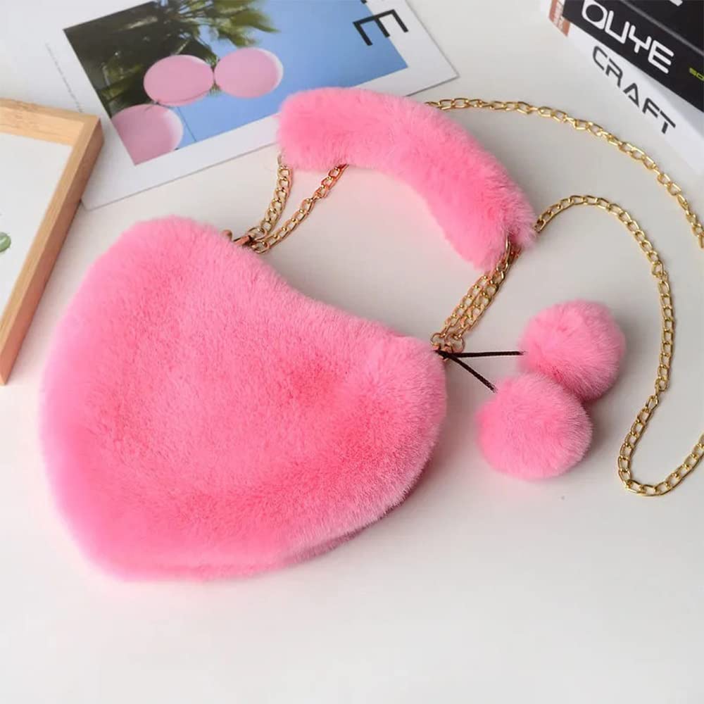 Rejolly Fluffy Faux Fur Heart Shaped Purse for Women & Girls - Soft Small Shoulder Bag Clutch Handbag for Parties, Dates & Everyday Use