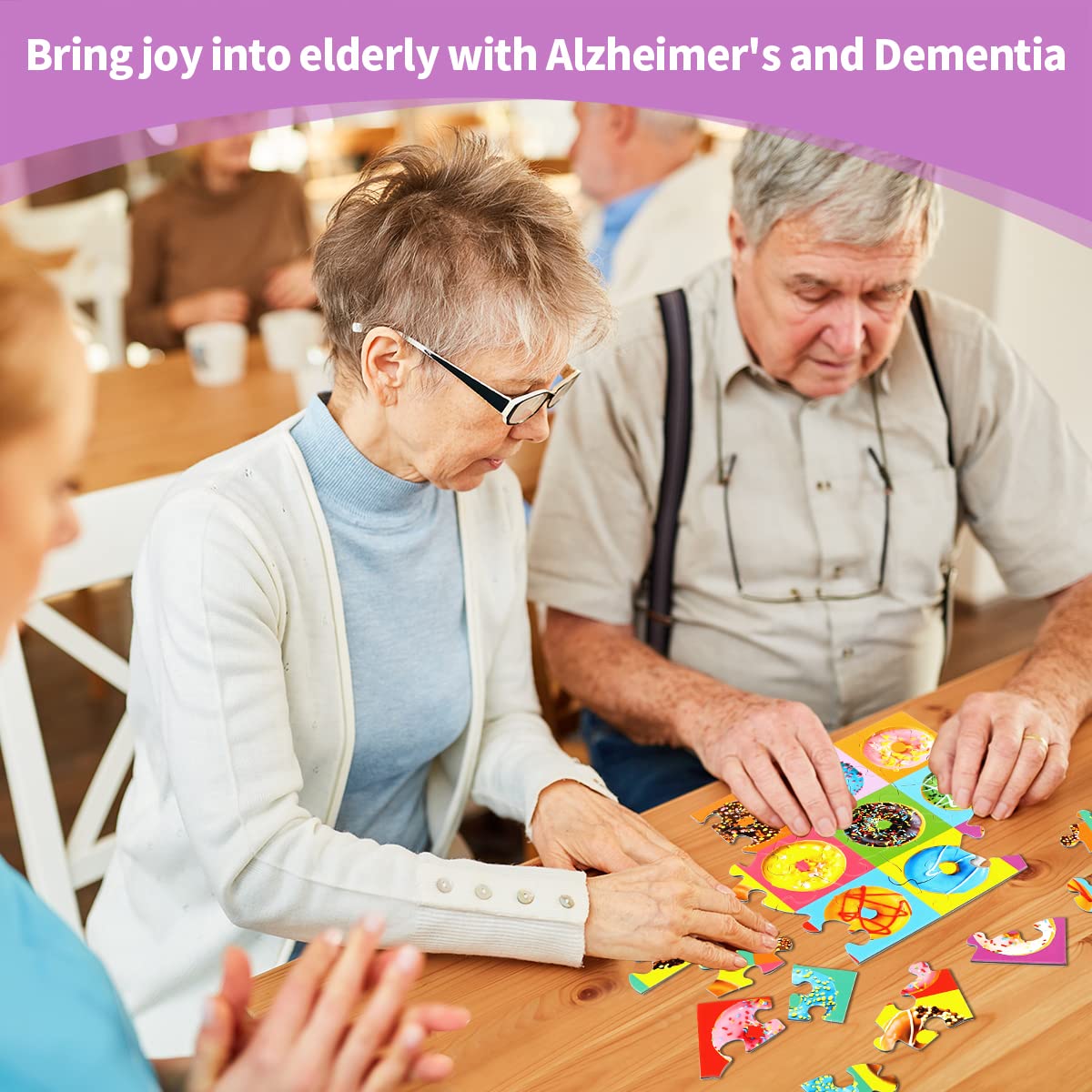 30 Piece Donut Jigsaw Puzzle for Seniors with Dementia - Alzheimer's Therapy Activity & Cognitive Stimulation Games (Perfect for Memory Care, Nursing Homes & Family Bonding)