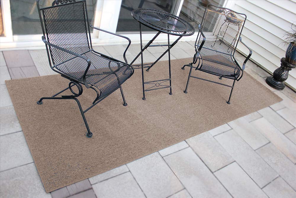 Premium 7' Round Sage Brush Indoor/Outdoor Area Rug - Soft Nylon Fabric with Finished Edges in Beige - Perfect for Living Room, Bedroom, Patio & Deck Decor