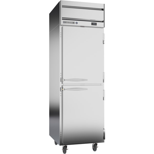 Beverage Air HRP1HC 1HS 2 Solid Half Door Commercial Refrigerator - Stainless Steel Front & Sides - Perfect for Restaurants, Bars, and Catering Businesses