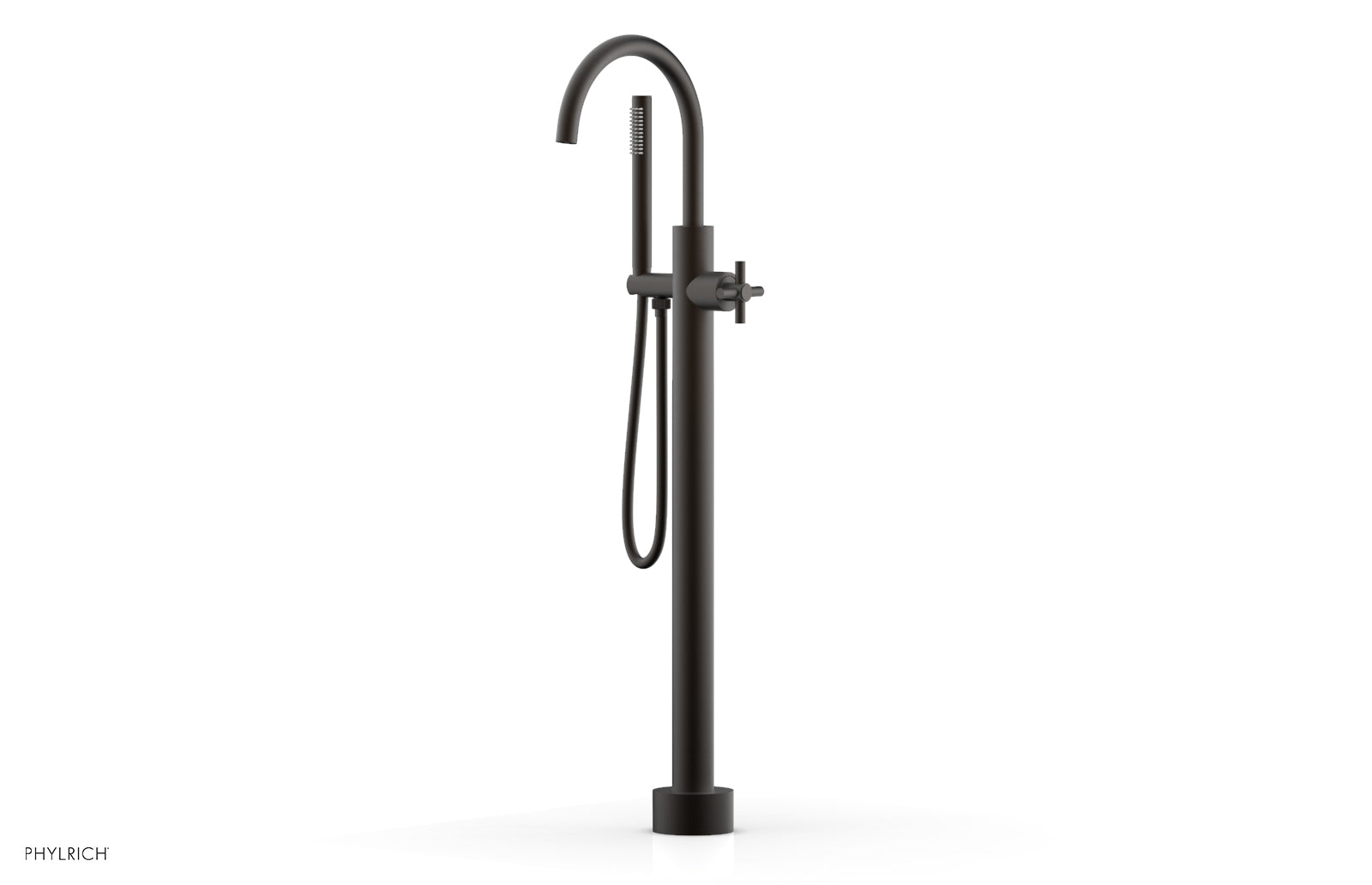 Premium Tall Floor Mount Tub Filler with Cross Handle & Hand Shower - D1314401 - Perfect for Modern Bathroom Renovations and Spa-Like Showers