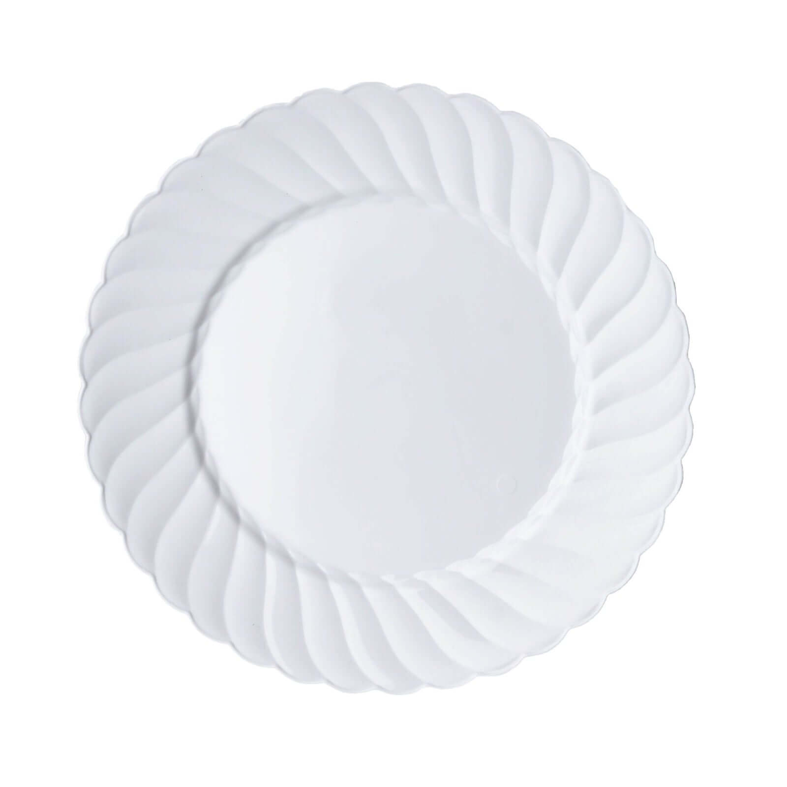 12 Pack Glossy White Swirl Rim Plastic Dessert Plates - Lightweight Round Salad Plates (6 Inches) - Perfect for Parties, Picnics & Birthday Celebrations