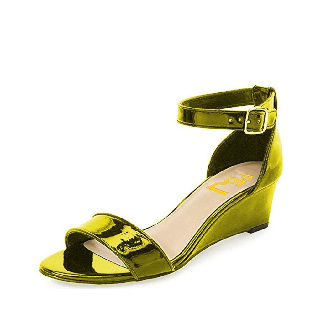 FSJ Women's Comfortable Summer Open Toe Ankle Strap Buckle Wedge Sandals - Low Heel Casual Shoes for Women Size 4-15 US - Perfect for Beach, Vacation & Outdoor Activities