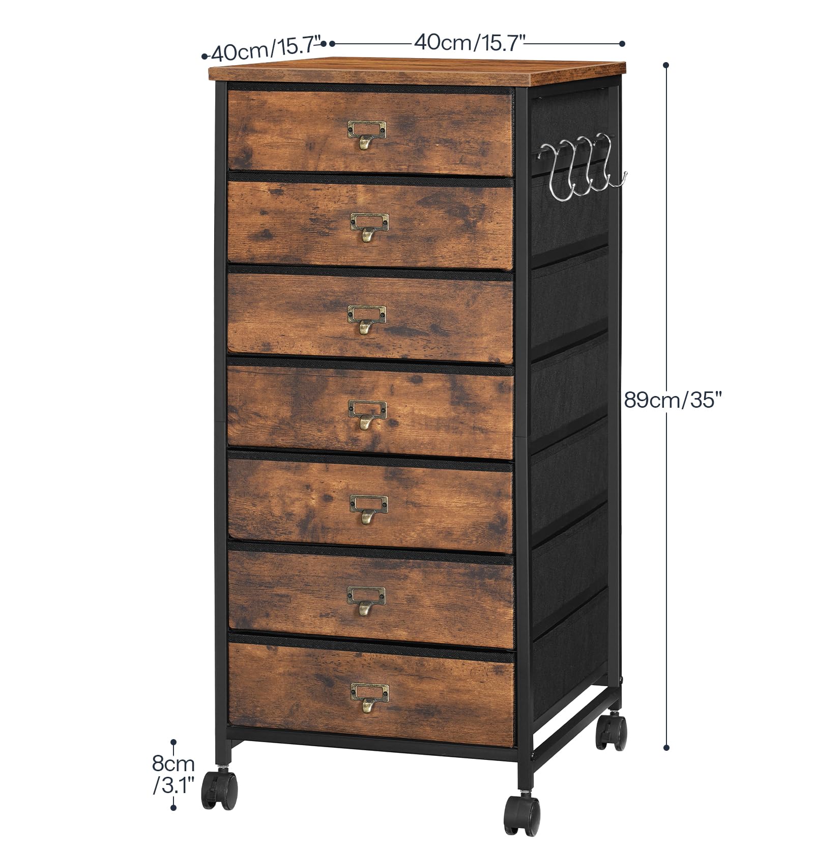 HOOBRO 7-Drawer Vertical File Cabinet, Metal Office Storage Cabinet with Drawers, Home Office Organizer - Rustic Brown & Black, Includes S-Hooks & Nameplates, Sturdy Metal Frame, Easy Assembly | Perfect for Document Storage, Office Organization & Home Workspace