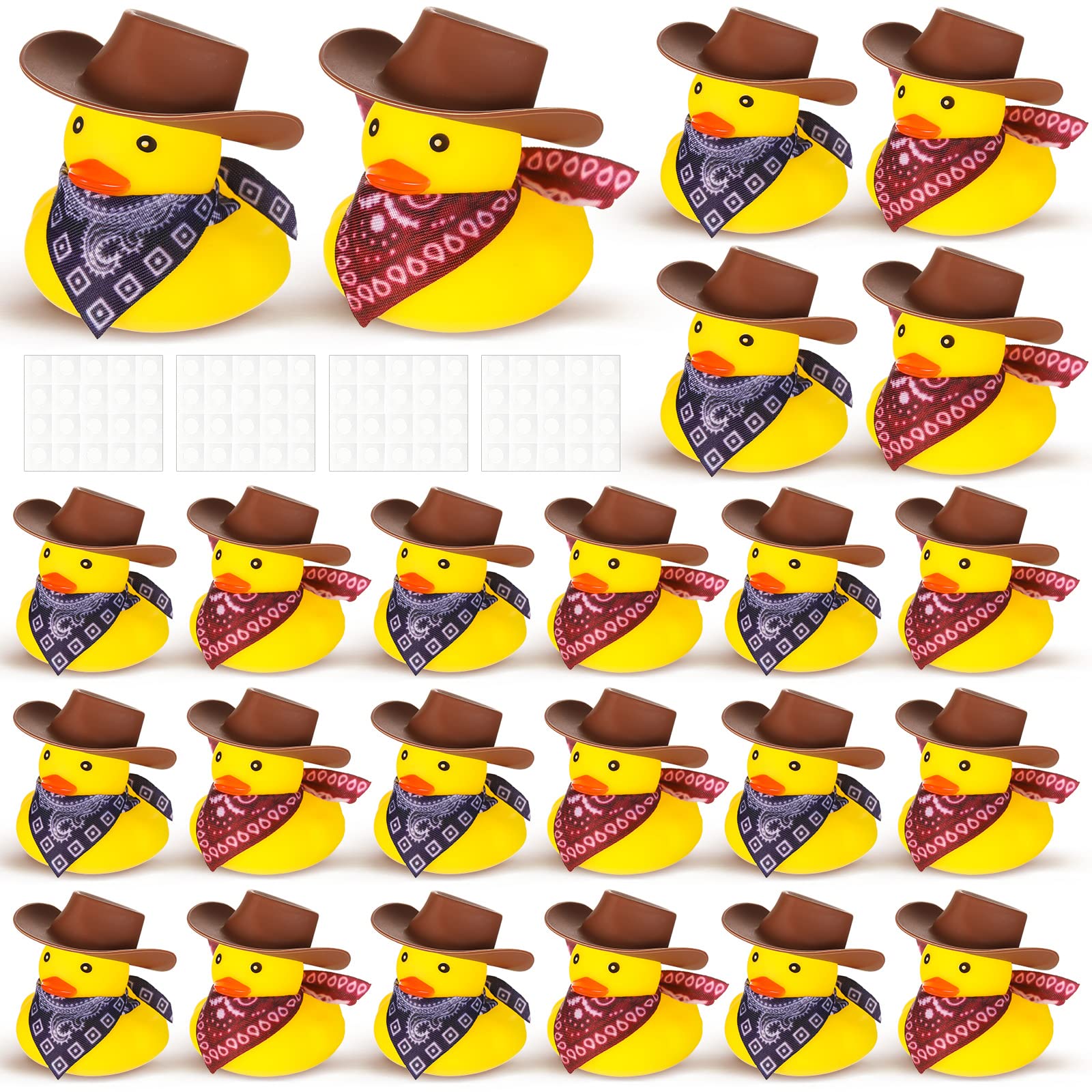 Hanaive Set of 24 Cowboy Rubber Duck with Hat and Scarf - Mini Rubber Duckies Bath Toys for Bathtub, Shower, Birthday Party Favors & Swimming Pool Fun - 2 Styles (Brown) - Perfect for Western Themed Parties, Baby Showers & Kids Bath Time