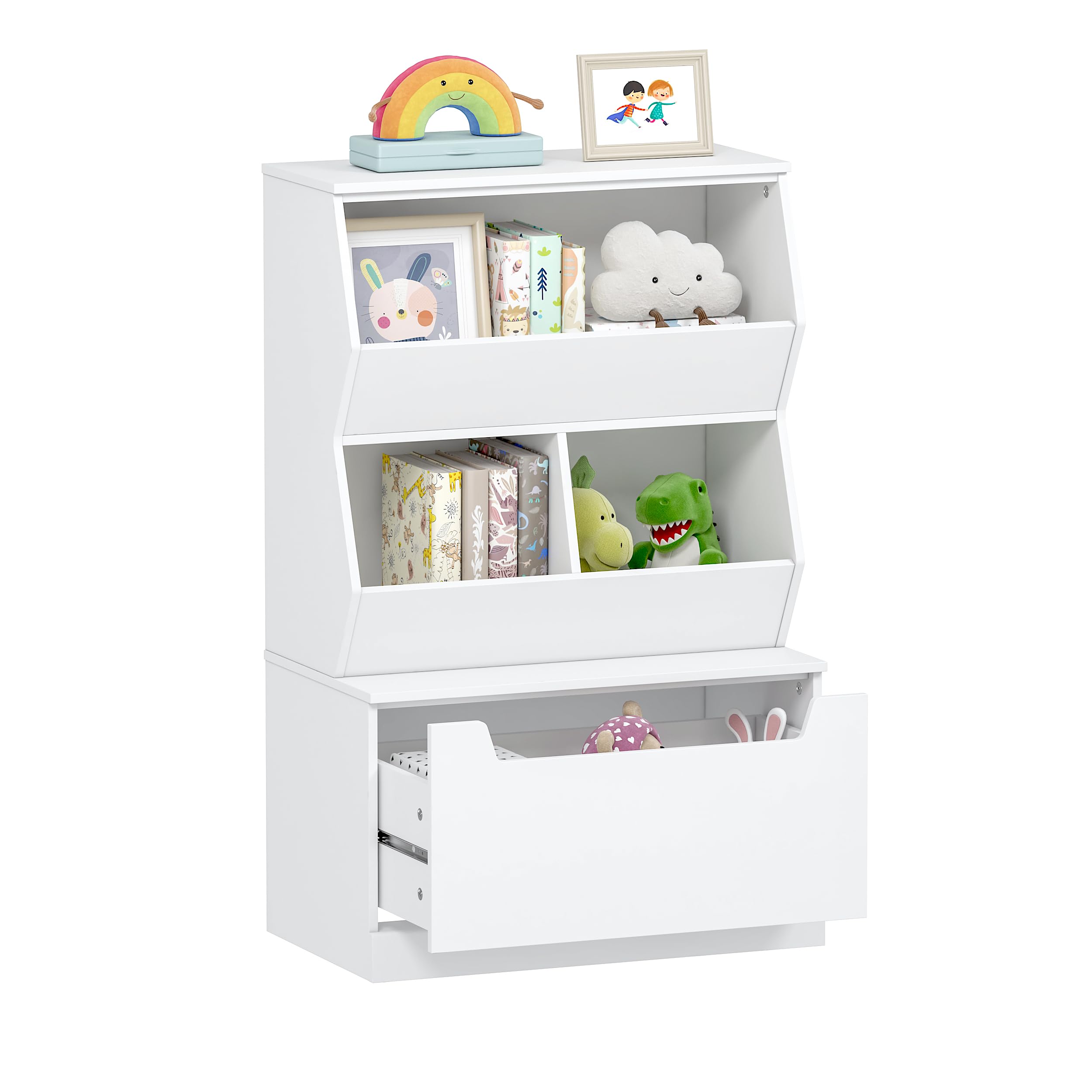 UTEX Kids Toy Storage Cabinet with Drawers and Cubbies - Organizer for Playroom, Classroom, Nursery - White - Perfect for Organizing Toys, Books, and Art Supplies in Kids Rooms