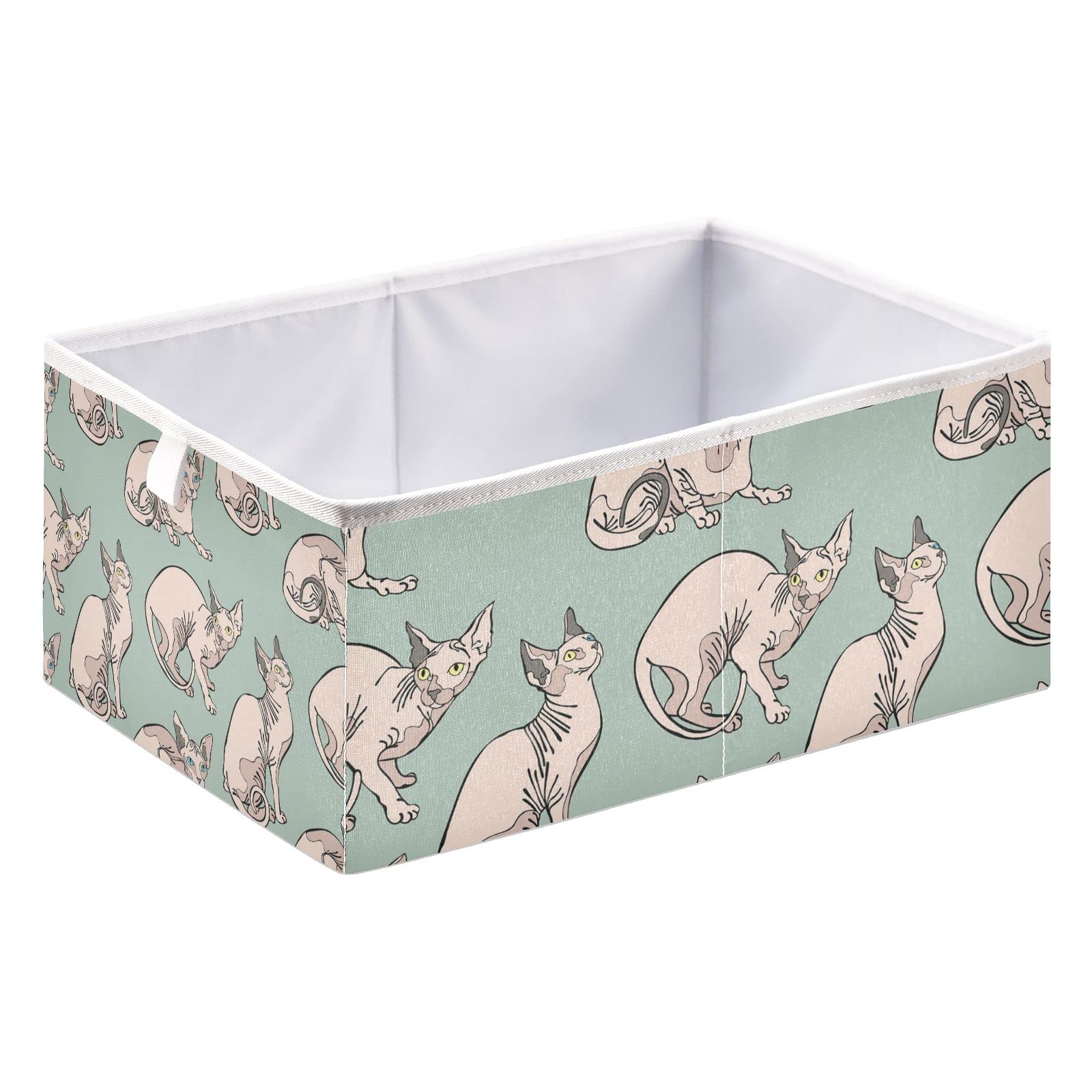 Foldable Storage Bins for Sphynx Cat Toys & Clothes | Collapsible Cloth Cube Organizer with Handles | Perfect for Shelves, Closet & Nursery Organization | Green Rectangular Seamless Design