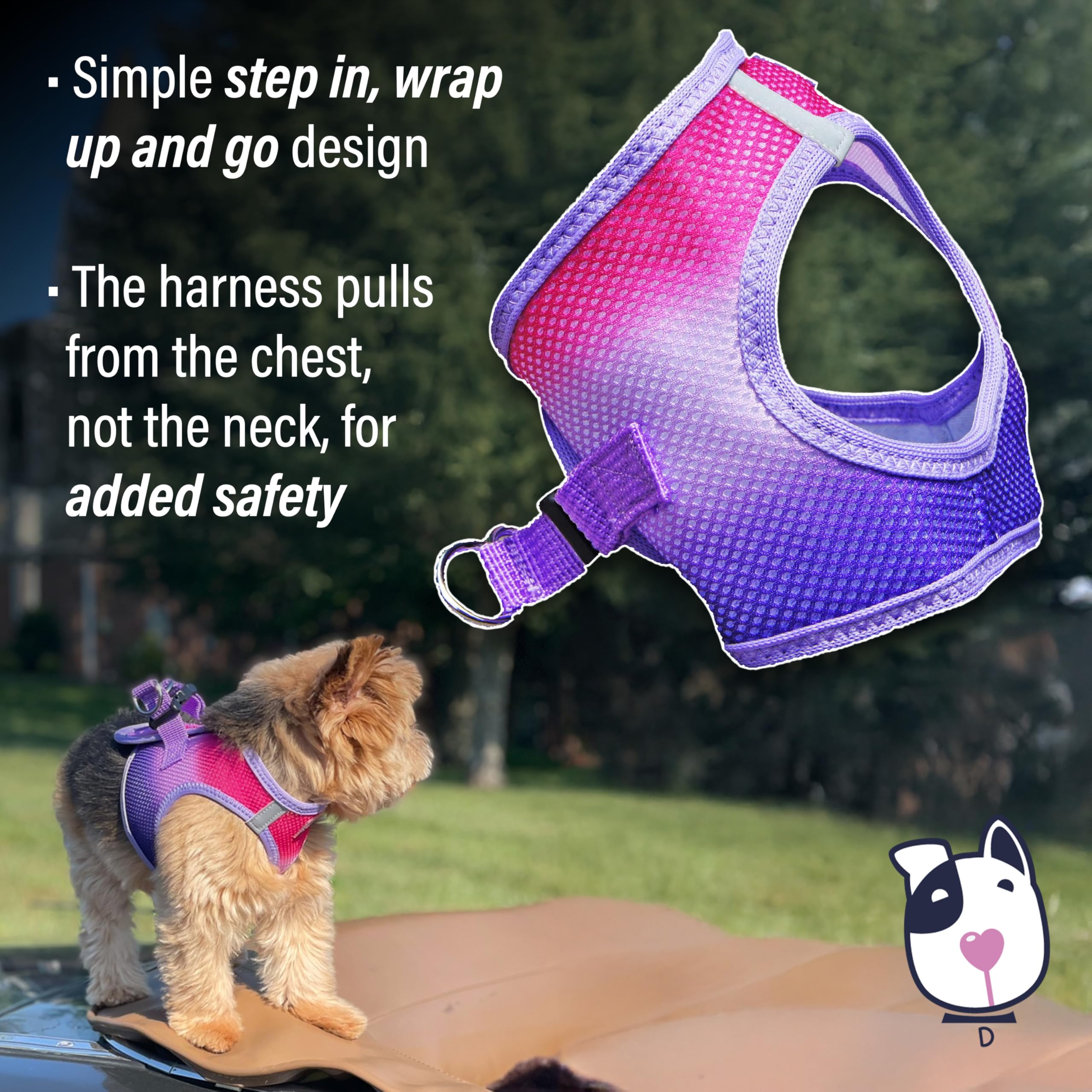 Doggie Design No Choke Dog Harness - Breathable Mesh Polyester Pet Vest, Easy Step-in Design for Small Medium Large Dogs - Raspberry Sundae Color | Perfect for Walking, Training & Outdoor Adventures