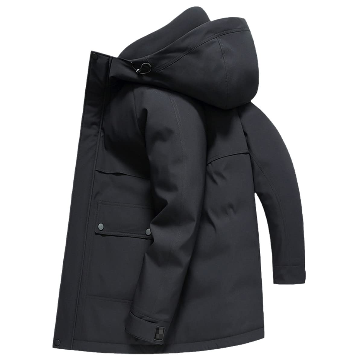 Men's Winter Long Down Jacket - White Duck Down Coat, Black Windproof Parka for Plus Size - Perfect for Cold Weather & Outdoor Activities