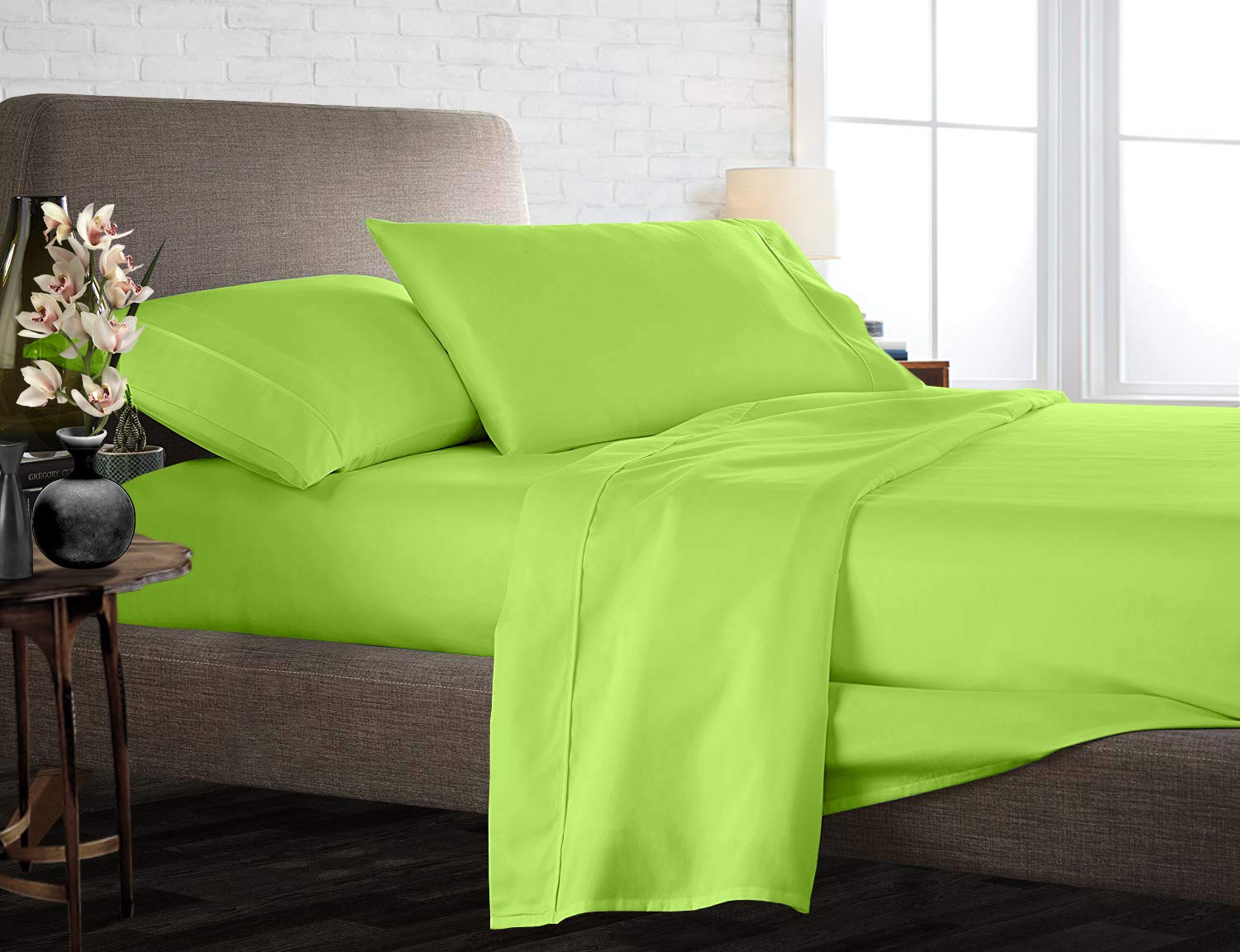 850-Thread-Count 100% Egyptian Cotton Bed Sheets Set - 4-Piece Twin XL Parrot Green Solid Linen Bedding for Deep Pocket Mattress Up to 18'' | Ultra Soft & Breathable Luxury Sheets for Hotels, Guest Rooms & Master Bedrooms