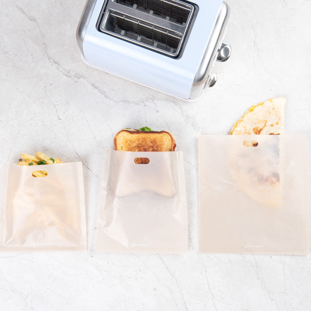 Non-Stick Heat-Resistant Kraft Plastic Toaster Bags - 6 Count Box | Reusable & Semi-Disposable | Perfect for Sandwiches, Bagels & Breakfast Toasting