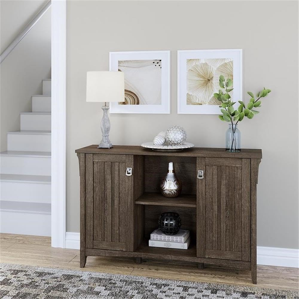 BOWERY HILL Modern Brown Engineered Wood Storage Cabinet with Doors - Perfect for Living Room, Bedroom & Home Office Organization