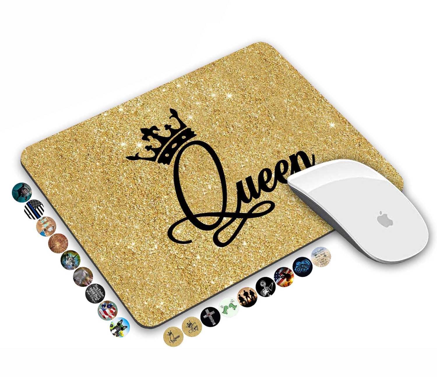 Gold Glitter Crown Queen Mouse Pad with Non-Slip Rubber Base - Motivational Quote Office Accessory for Laptop & Computer | Perfect for Gaming, Work & Home Office Setup