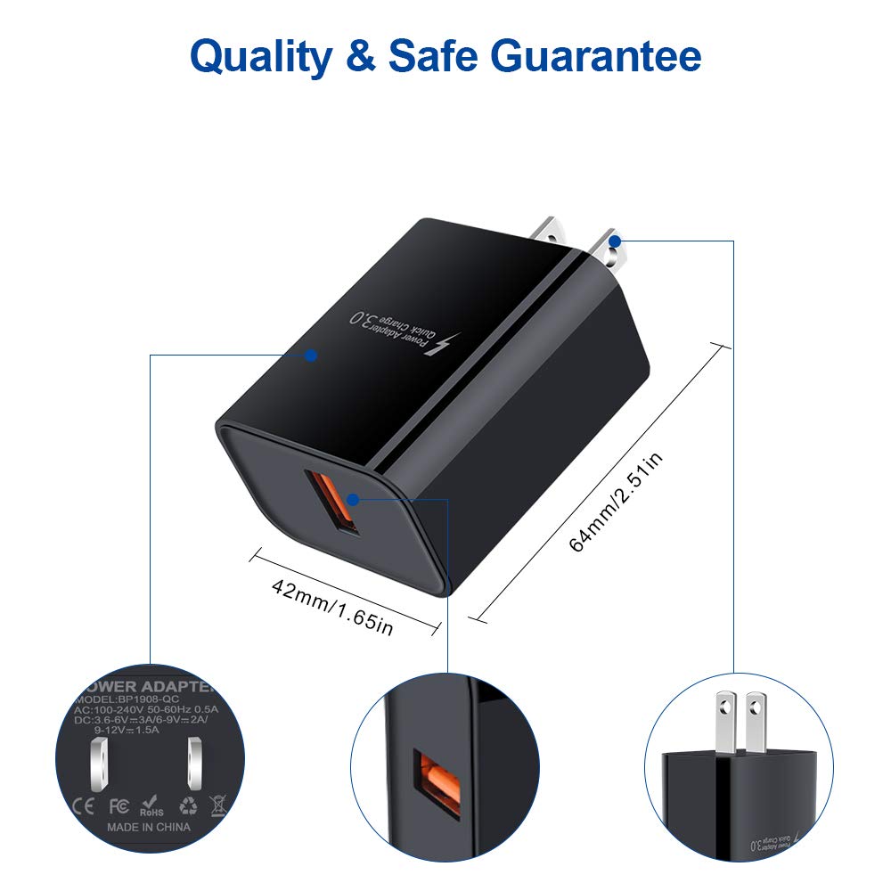 Fast Charging Micro USB Cable & Wall Charger Plug - Quick Charge 3.0 Compatible with Motorola Moto E/E4/E5/G4/G5/G6 Series - Perfect for Home, Office & Travel Charging Needs