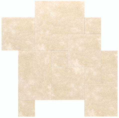 Premium Ivory Travertine Versailles Pattern Tile Set - Honed or Tumbled Finish - Perfect for Bathroom Floors, Kitchen Backsplashes & Mediterranean Style Home Decor