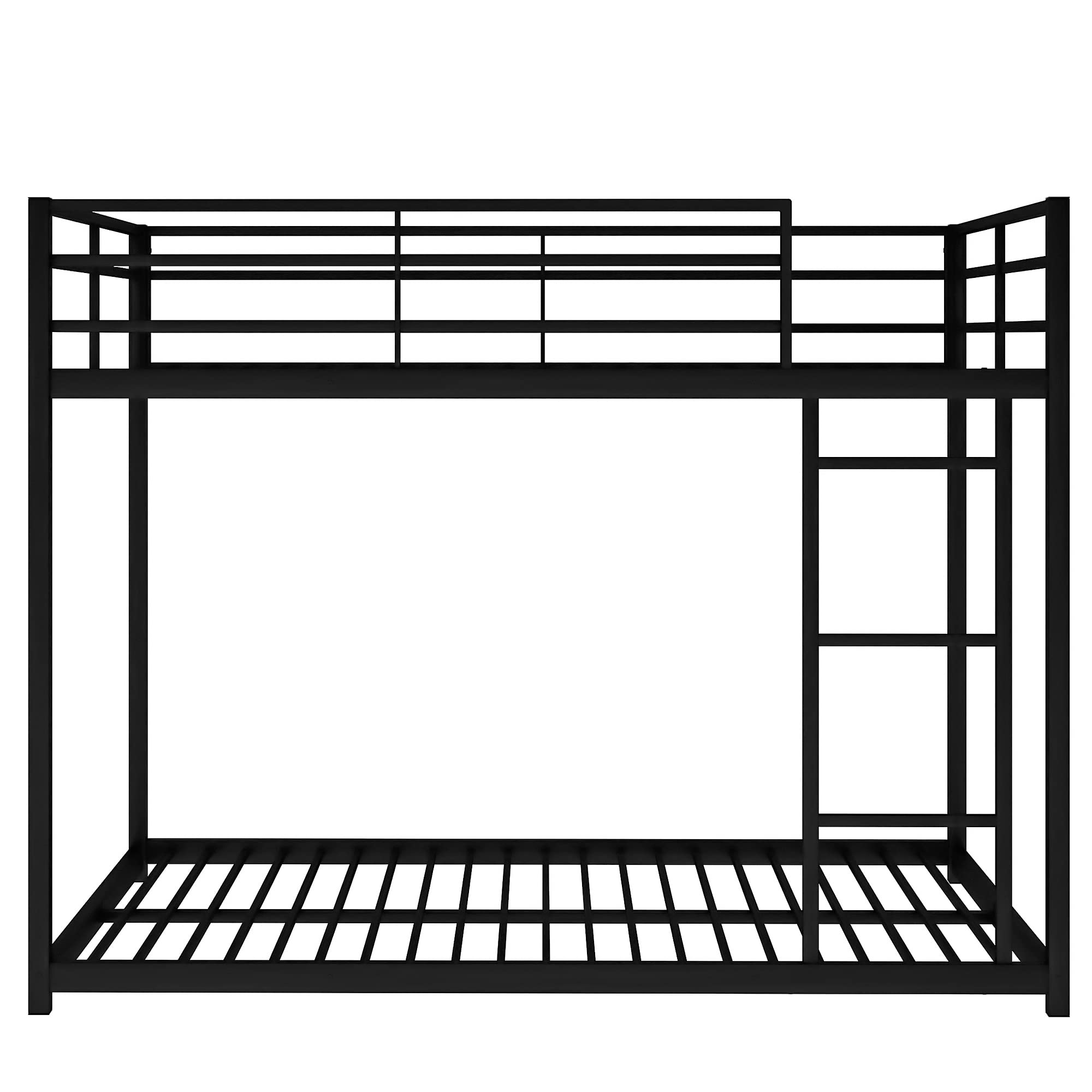Olela Full Over Full Bunk Beds for Kids & Adults - Sturdy Low Metal Bed Frame with Ladder - Space-Saving Floor Bunk Bed for Boys, Girls & Teens (Black) - Perfect for Small Bedrooms, Dorms & Guest Rooms