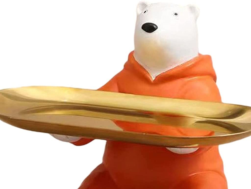 Nordic Style Bear Figurine Storage Tray - Seated Bear Statue Desk Organizer for Jewelry, Keys & Trinkets | Home, Office & School Desktop Decor & Storage Solution