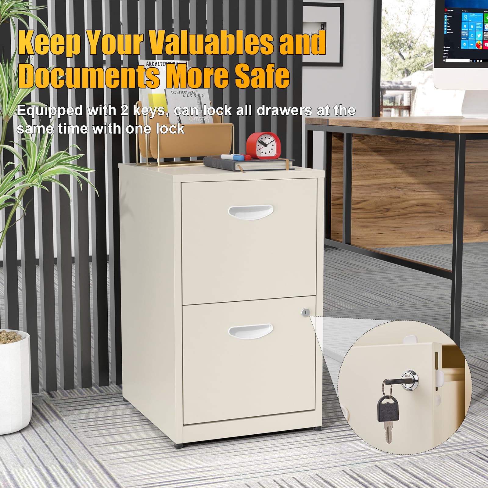 2-Drawer Locking Metal Filing Cabinet for Letter-Size Files - Vertical Under Desk Storage for Home & Office - Secure Document Organization Solution (Assembly Required) | Perfect for Small Spaces, Home Offices & Workstations