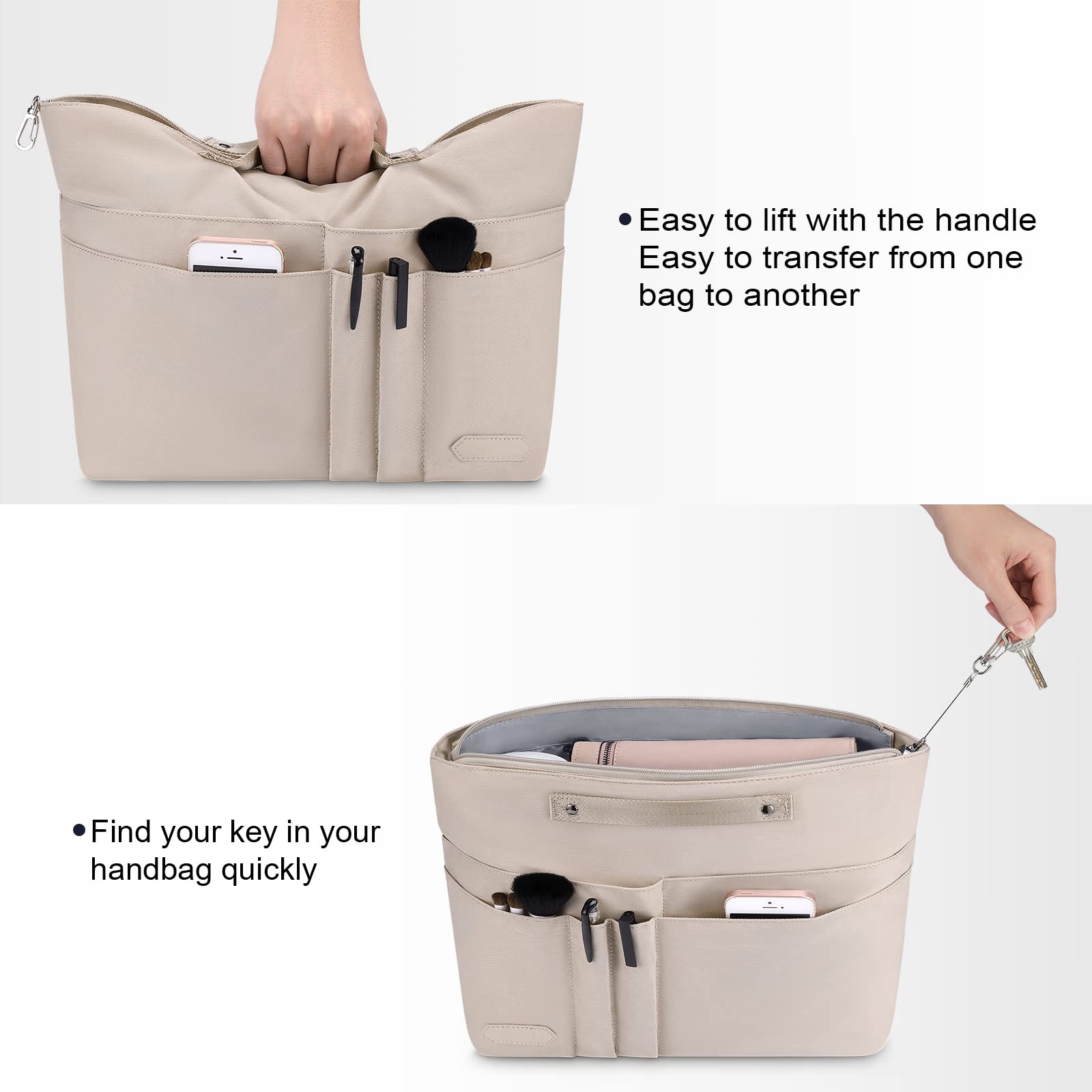 HyFanStr Purse Organizer Insert for Handbags - 15 Pocket Tote Bag Organizer with Zipper for Women | Perfect for Travel, Work & Daily Use