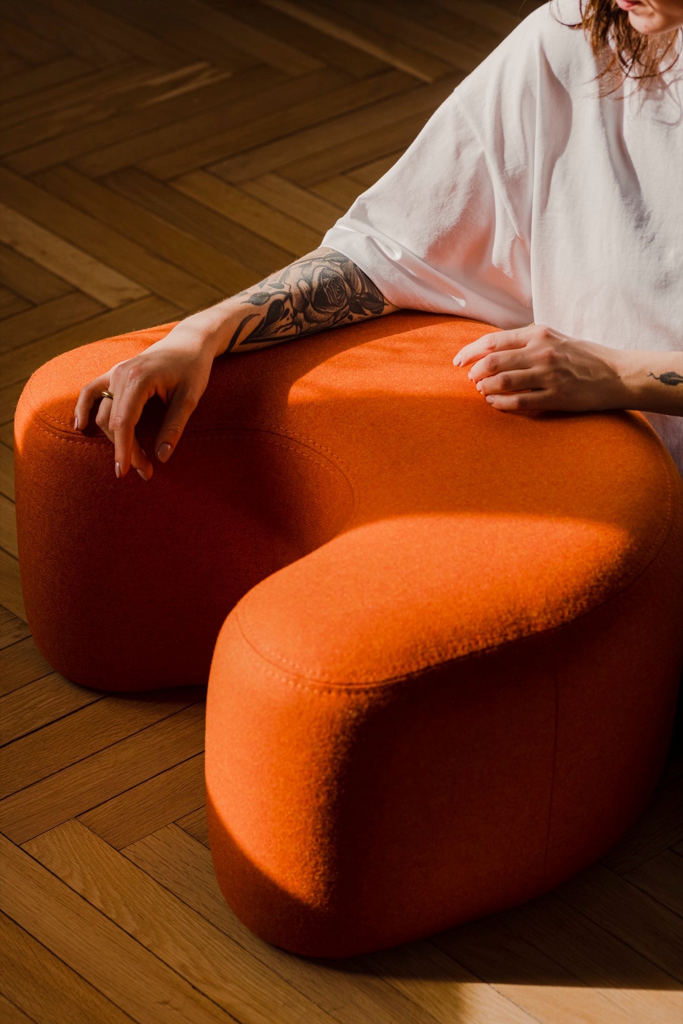 Terracotta U-Shaped Pouf Ottoman - Boho Chic Floor Seating for Living Room, Bedroom & Outdoor Patio Decor