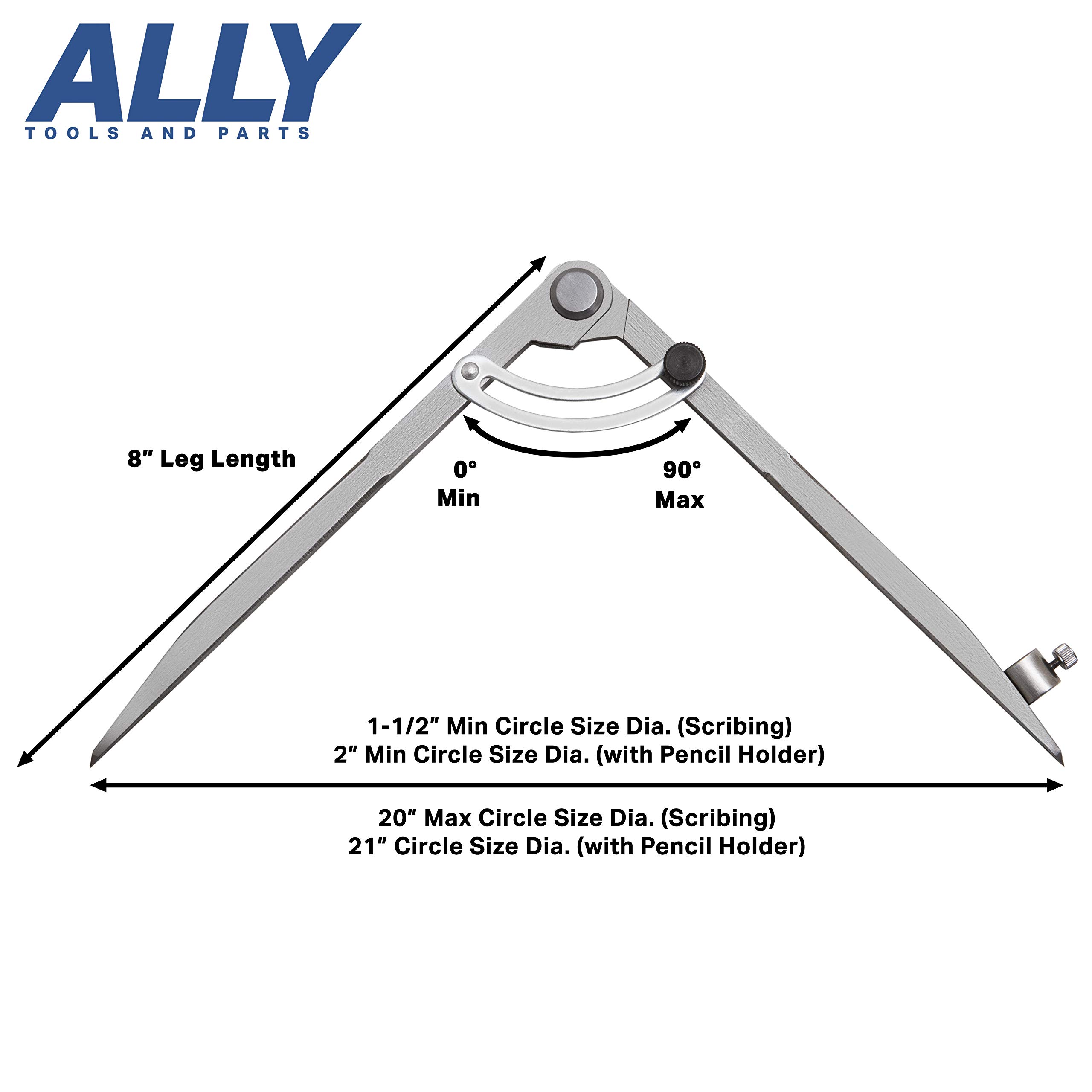 ALLY Tools 8 Inch Precision Locking Wing Divider - Woodworking Compass with Pencil Holder | Includes 2 Pencils & Sharpener | Perfect for Drawing, Drafting, Carpentry & DIY Wood Projects | Great for Artists, Engineers & Woodworkers