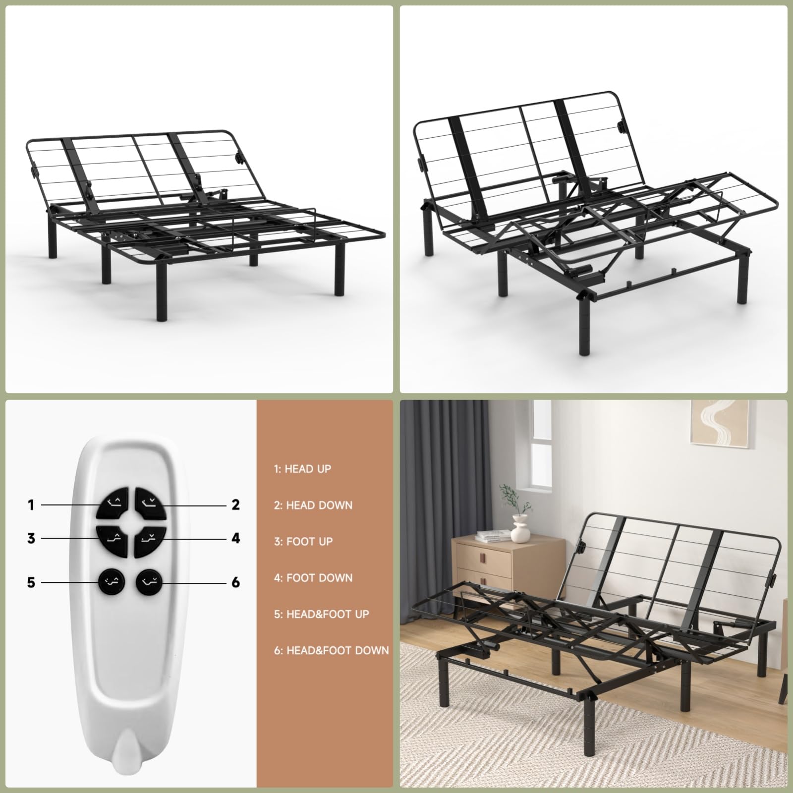 Queen Size Adjustable Bed Frame with Dual USB Ports & Quiet Motor - Electric Adjustable Base with Memory Remote, Black - Perfect for Home, Office, or Guest Room Comfort
