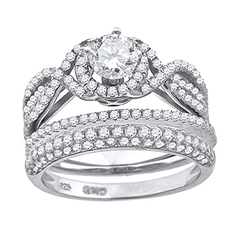 925 Sterling Silver His & Hers CZ Cubic Zirconia Simulated Diamond Trio Ring Set - Wedding, Engagement & Anniversary Jewelry Gifts for Couples (Sizes 6-9) - Perfect for Proposals, Vow Renewals & Romantic Occasions