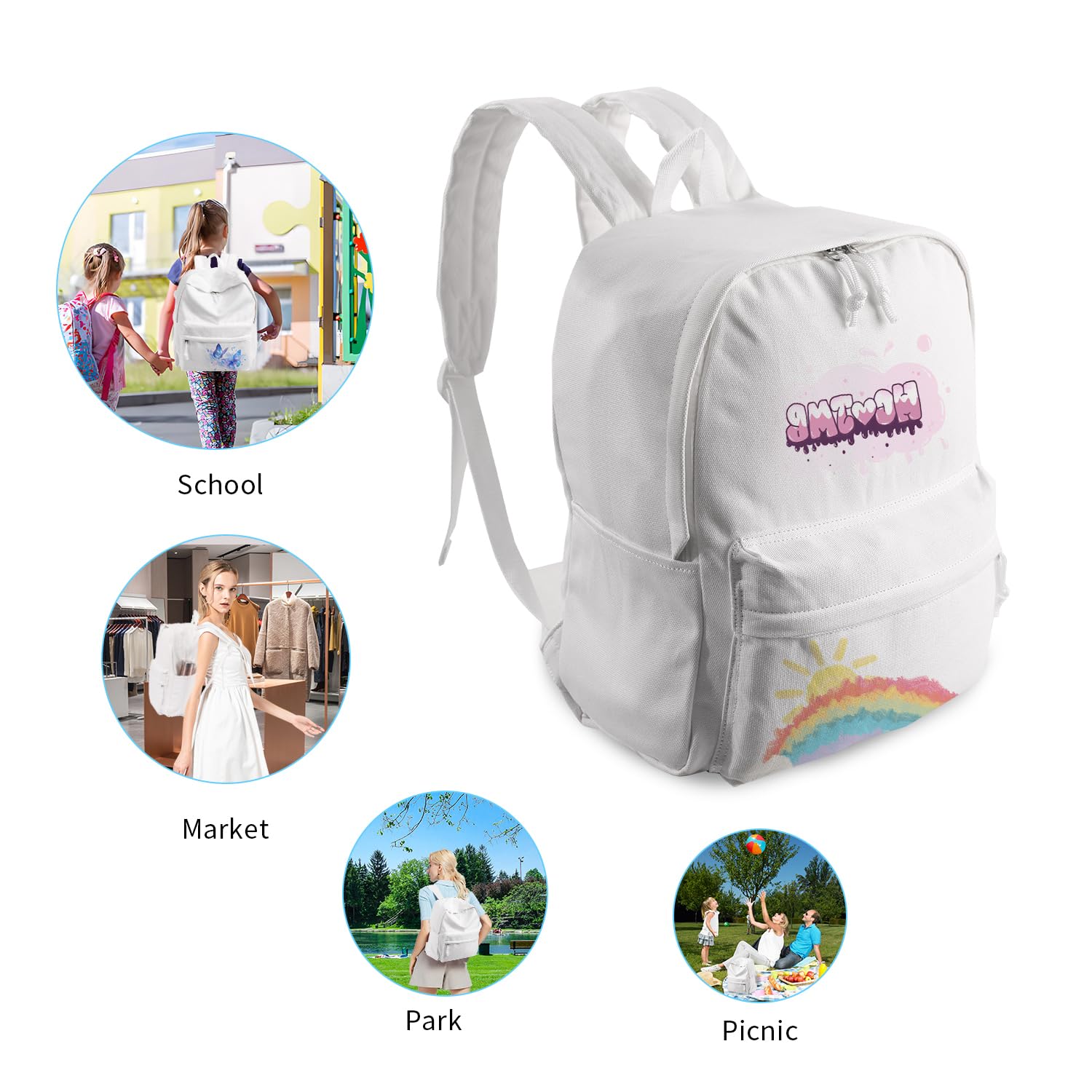 DIY White Canvas Backpack - Large Unisex Casual Daypack & Laptop Satchel for School, Travel & Work | Durable & Stylish