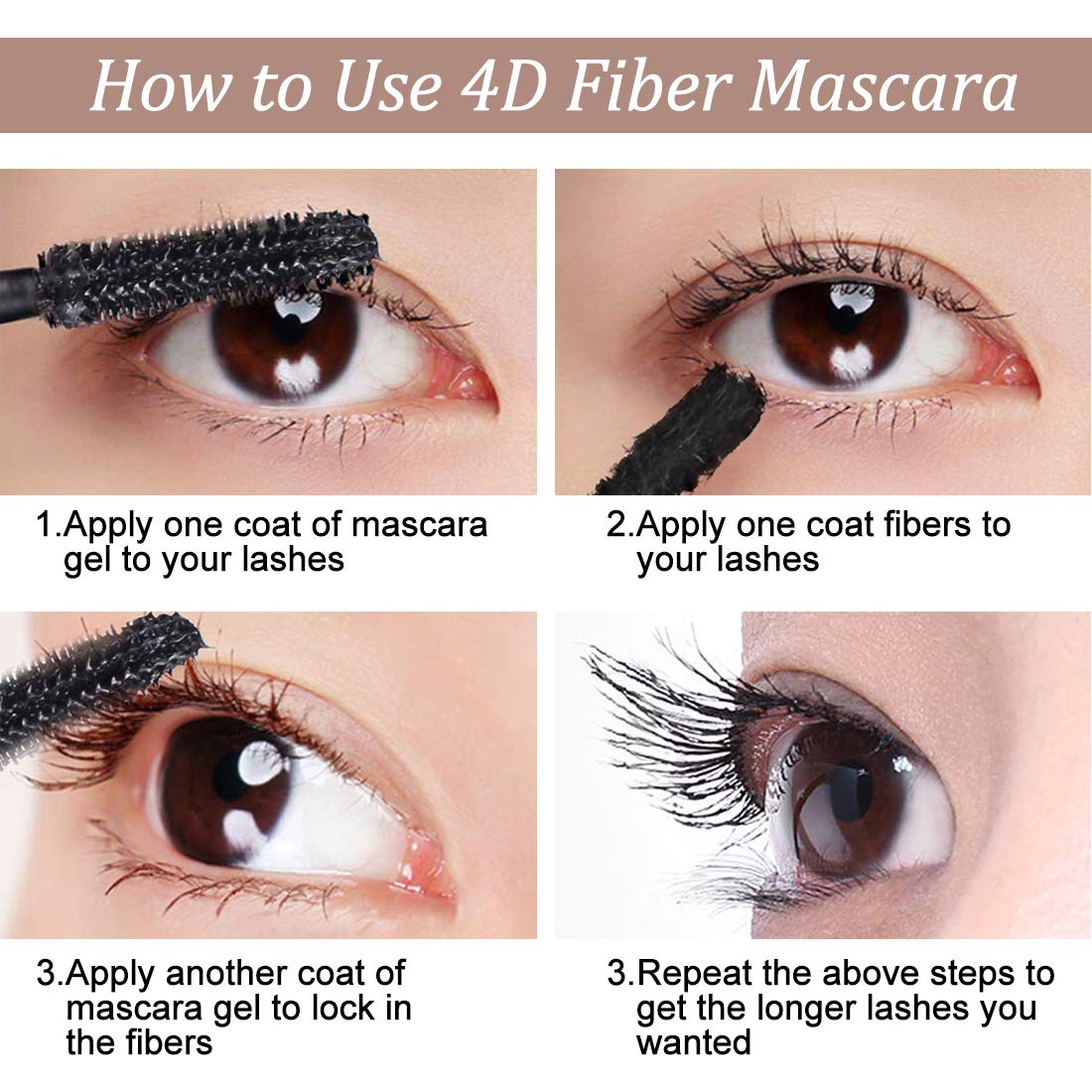 4D Silk Fiber Lash Mascara - Waterproof Volumizing & Lengthening Black Mascara for Thicker, Longer, Curlier Lashes | All-Day Wear for Parties, Weddings & Everyday Makeup