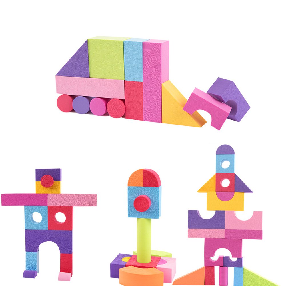 MOBU 50-Piece Soft EVA Foam Building Blocks Set - Safe, Non-Toxic, Bright Color Educational Toys for Toddlers & Kids | Creative DIY Construction Play for Early Learning & Indoor Activities