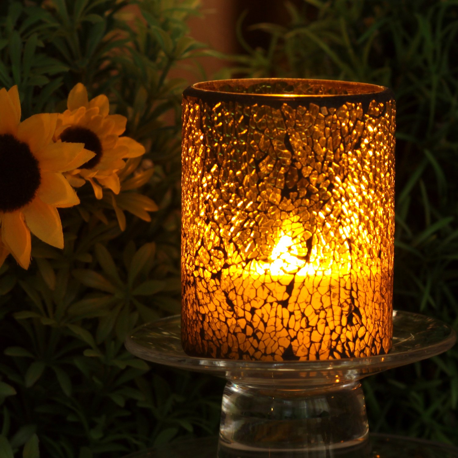 Flameless LED Cracked Mosaic Glass Candle with Timer - Decorative Battery-Operated LED Candle for Home, Wedding, Party & Spa Decor