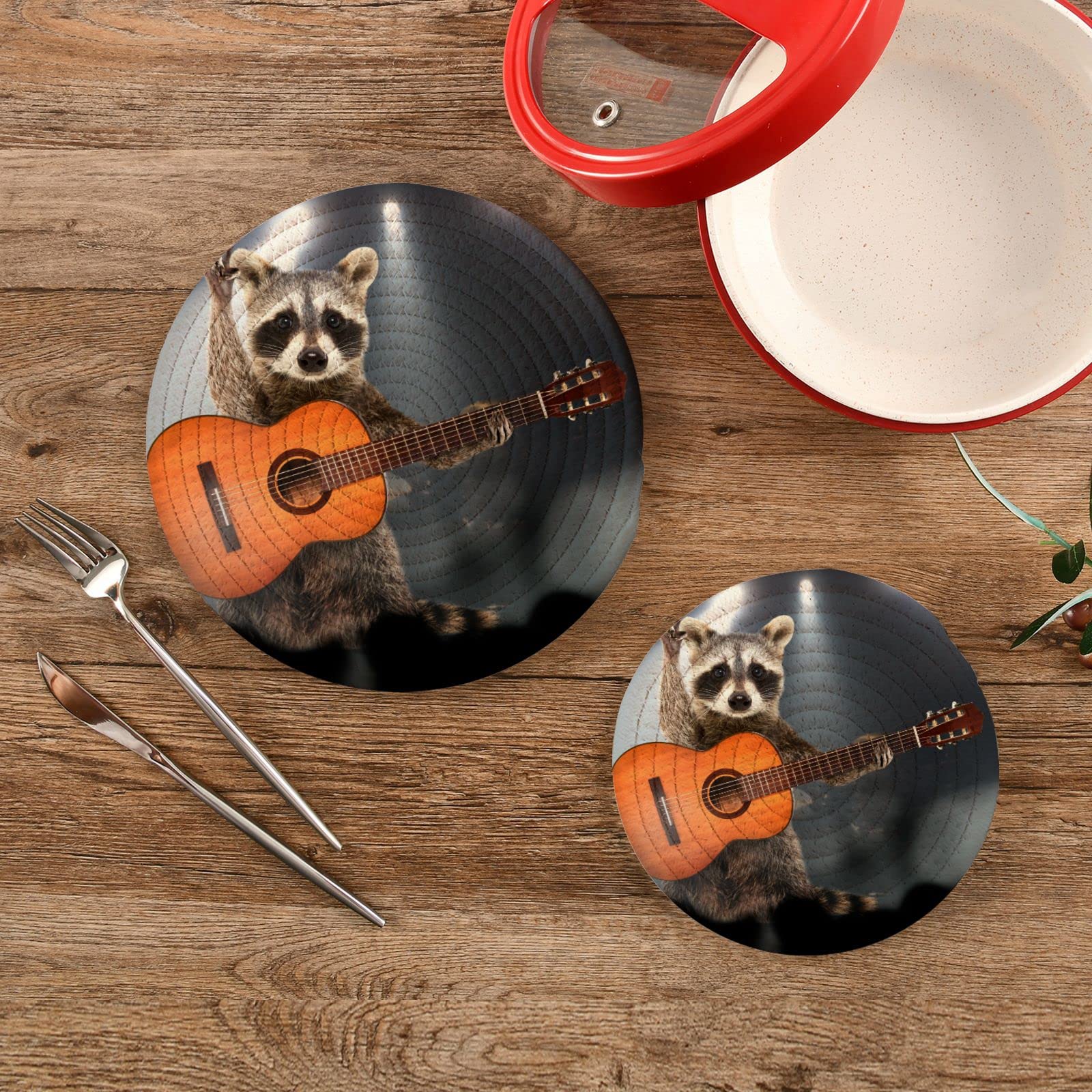 Raccoon Guitar Pot Holders Set of 2 - Heat Resistant Cotton Kitchen Potholders & Mini Backpack for Students - Perfect for Cooking, Baking, and School Use