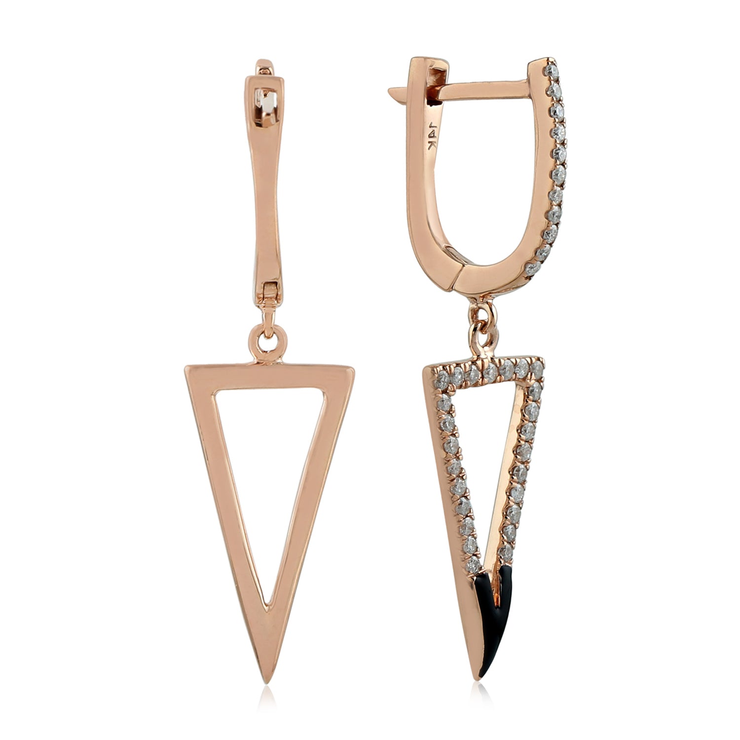14K Rose Gold Pave Diamond Enamel Geometric Dangle Earrings for Women - Elegant Handmade Jewelry Gift for Anniversary, Wedding & Special Occasions