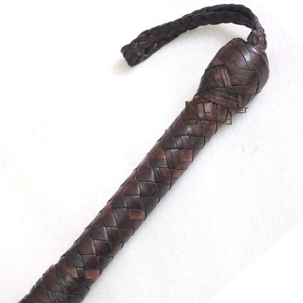16 Foot Kangaroo Hide Leather Bullwhip - 16 Plaits with Leather Belly & Bolster - Dark Brown Equestrian Whip for Indiana Jones Costume, Training, and Performance