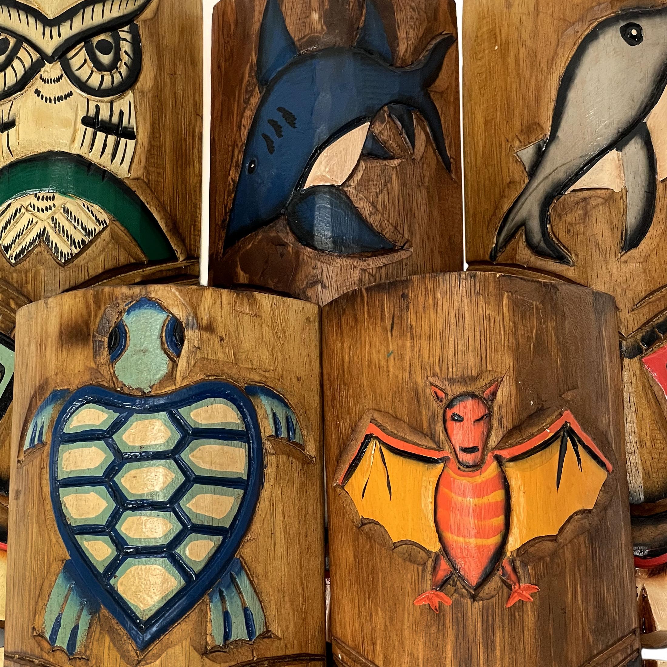 Zeckos Set of 5 Hand-Carved 40-Inch Double Tiki Mask Wall Decor - Polynesian Hawaiian Artisan Wall Art for Patio, Living Room & Bar Decor | Unique Tropical Home & Office Decoration
