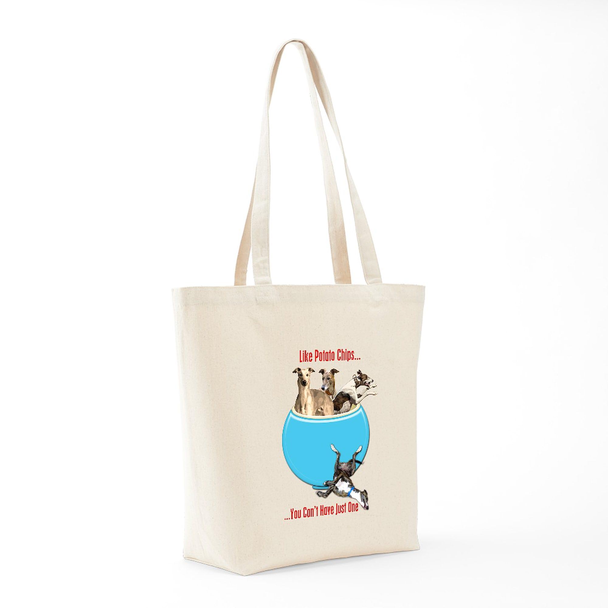 Greyhound Lovers Tote Bag - Natural Canvas Reusable Shopping Bag for Groceries, Beach & Everyday Use | Funny Dog Potato Chips Design