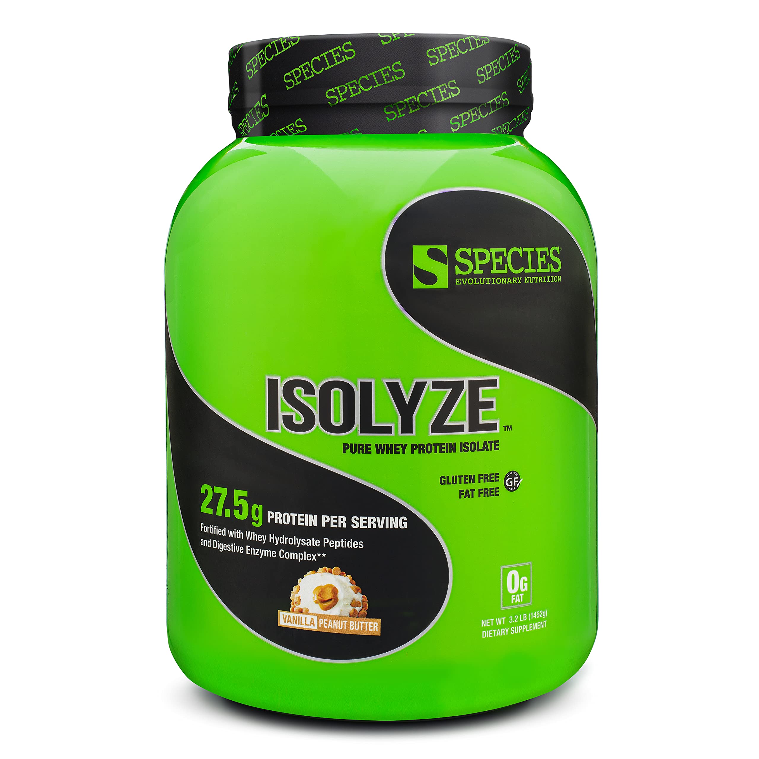 Species Nutrition Isolyze Whey Protein Powder - 100% Pure Whey Isolate for Muscle Growth & Recovery, 27.5g Protein Per Scoop, Sugar Free & Low Fat (Vanilla Peanut Butter, 44 Servings) | Ideal for Post-Workout Recovery, Weight Management & Healthy Lifestyle