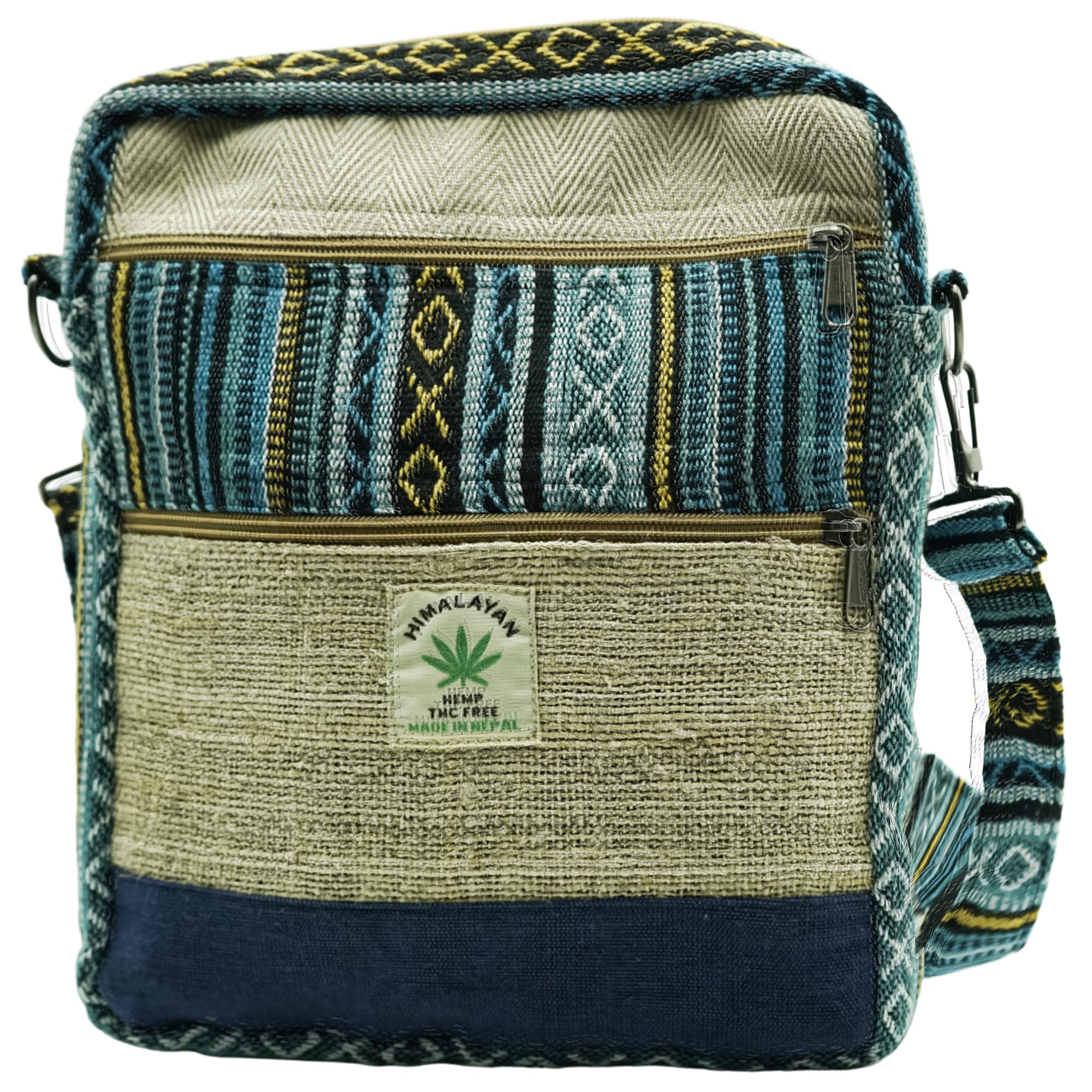 Handwoven Hemp Crossbody Bag - Eco-Friendly Himalayan Hemp Shoulder Bag with Zipper & Pocket - Bohemian Travel Purse for Men & Women - Perfect for Festivals, Beach Trips & Daily Use