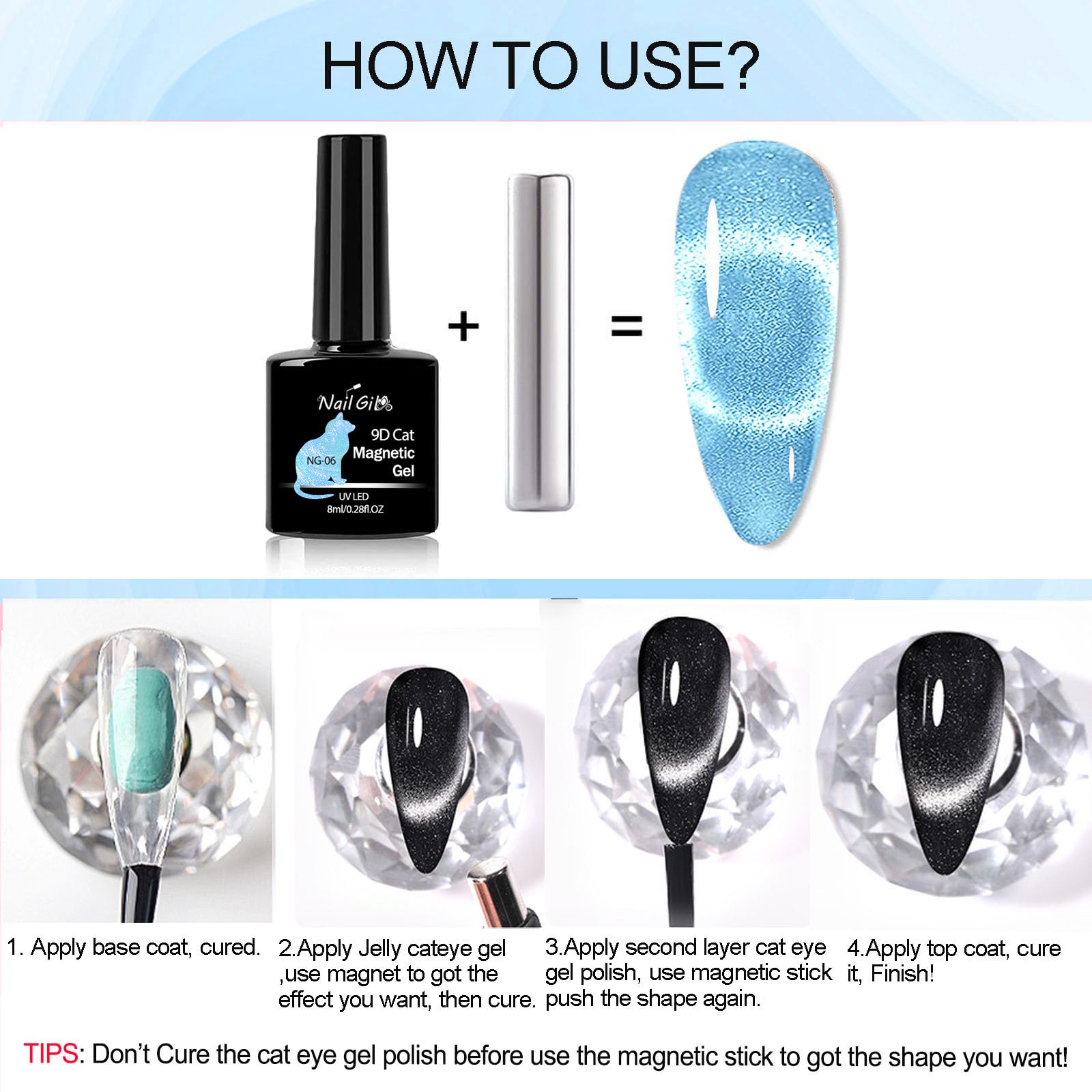 NAILGIL Magnetic Cat Eye Gel Nail Polish - Jelly Blue Galaxy Holographic Soak Off UV/LED Gel - Professional Salon Quality for DIY Nail Art at Home | Perfect for Manicures, Parties & Special Occasions
