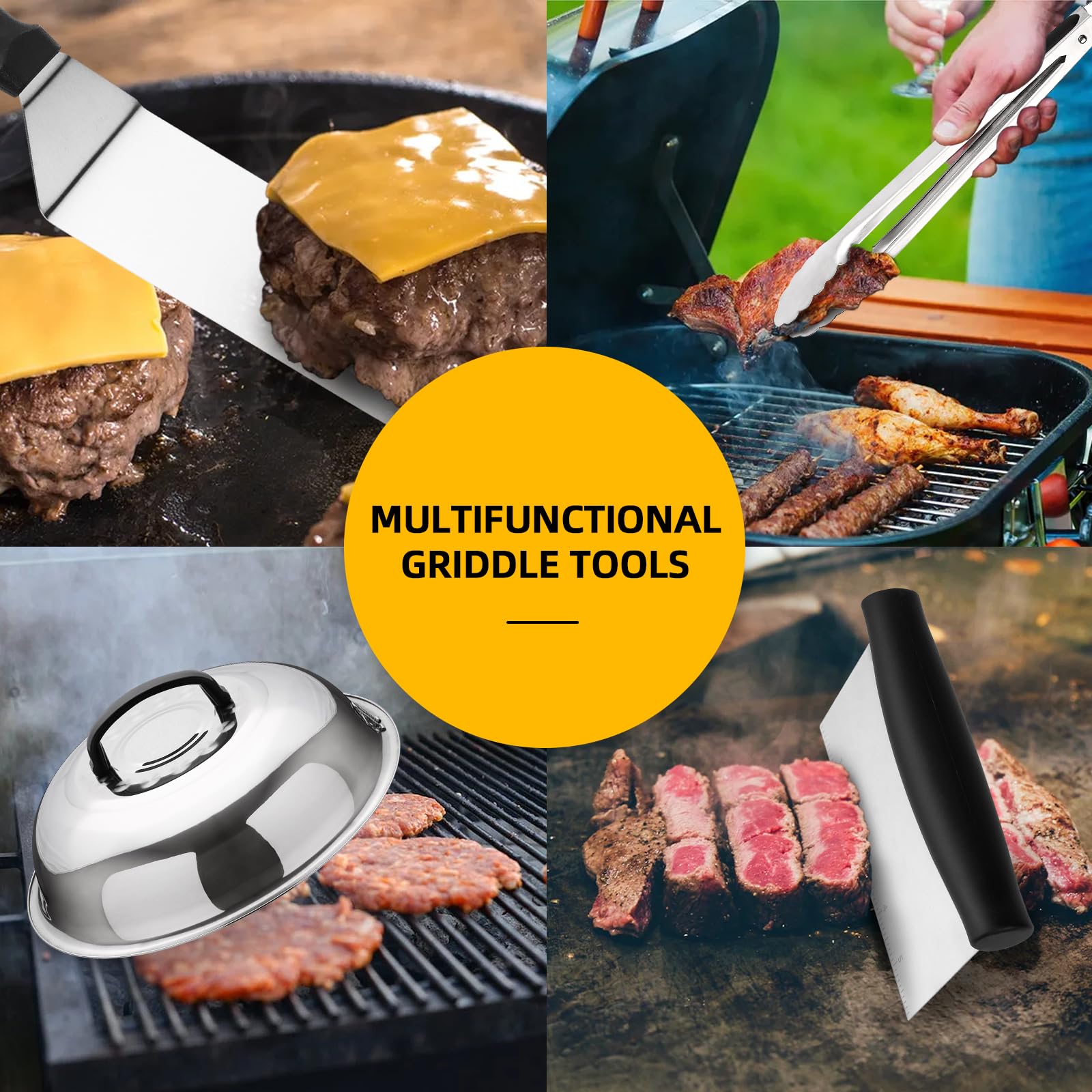 130Pcs Griddle Accessories Kit - Heavy Duty Flat Top Grill Tools Set for Blackstone & Camp Chef | Commercial Grade Grill Spatula Set with XL Spatulas, Burger Press, Basting Cover | Perfect for Outdoor BBQ, Tailgating & Backyard Cooking