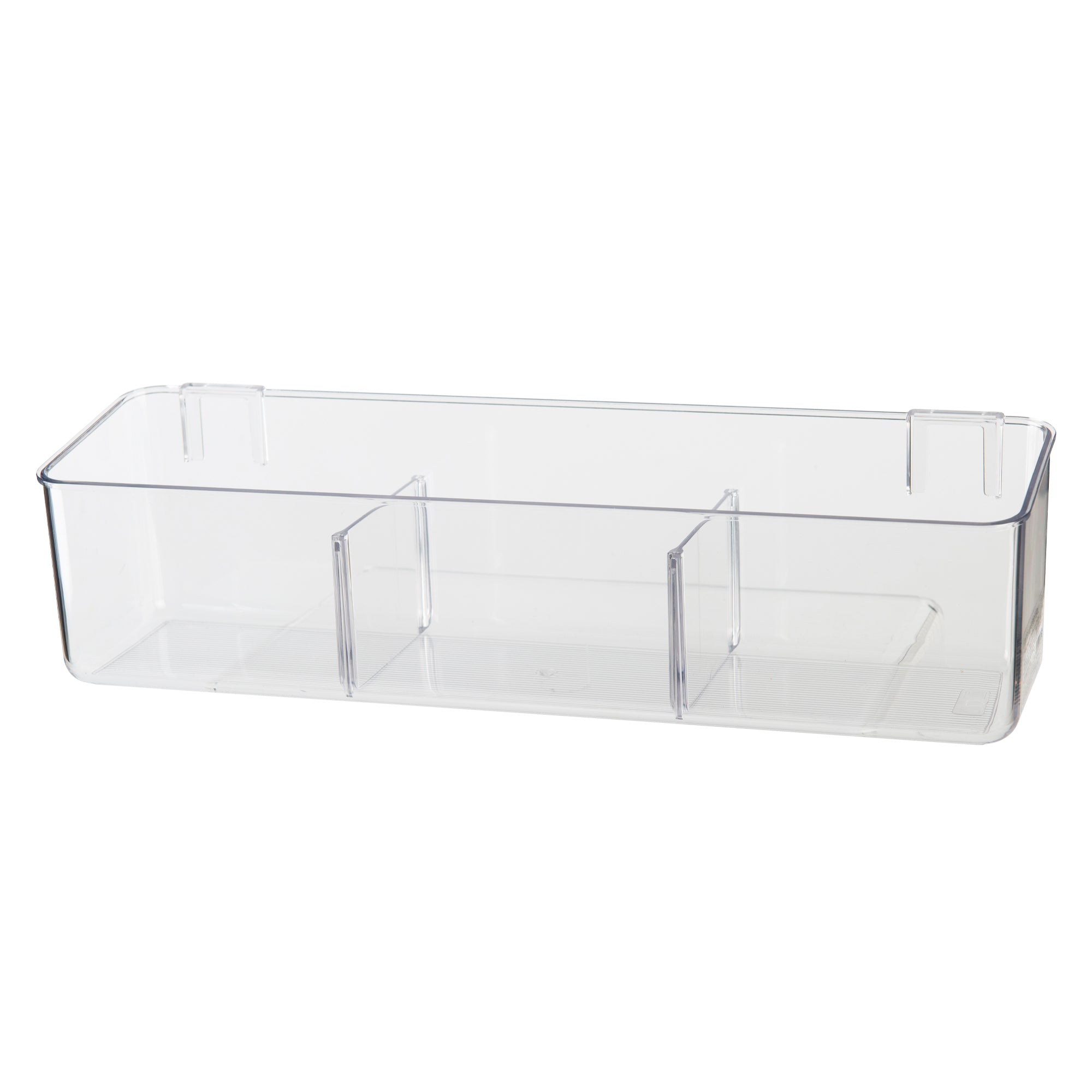Clear Wall Mount Adhesive Storage Container with Dividers - Organize Kitchen, Bathroom & Office Supplies - Space Saving Solution for Home & Office