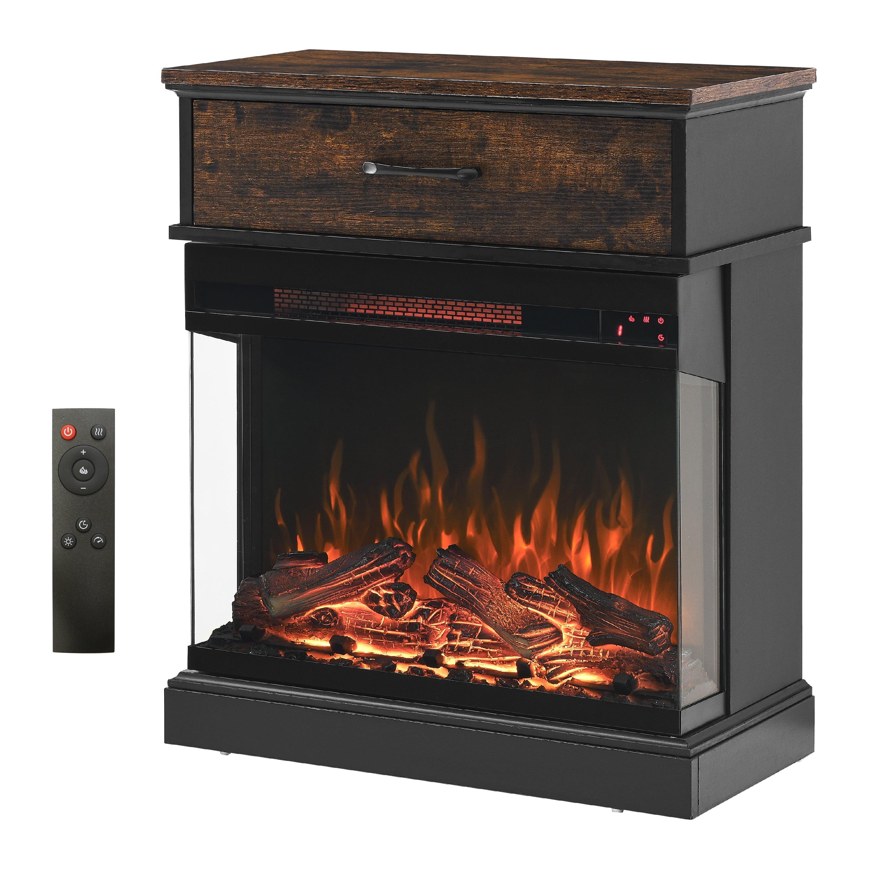 25 Inch Modern Stand Side Table with 3-Sided Glass Electric Fireplace - Perfect for Living Room, Bedroom, or Office Ambiance