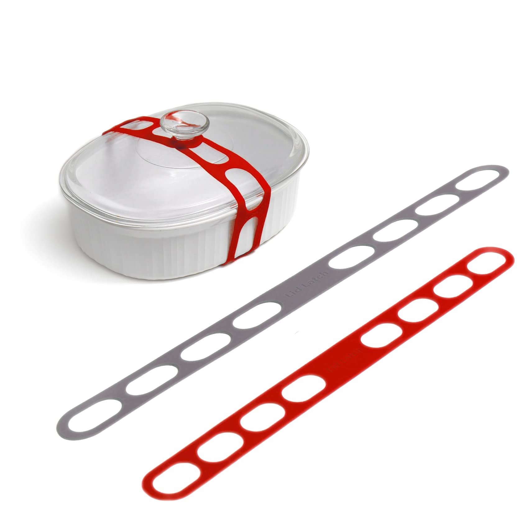 Universal Reusable Lid Latch Strap for Crockpots, Casserole Dishes, Pots & Pans - Secure Transport & Storage - XL Clay/Red - Perfect for Picnics, Potlucks & Road Trips