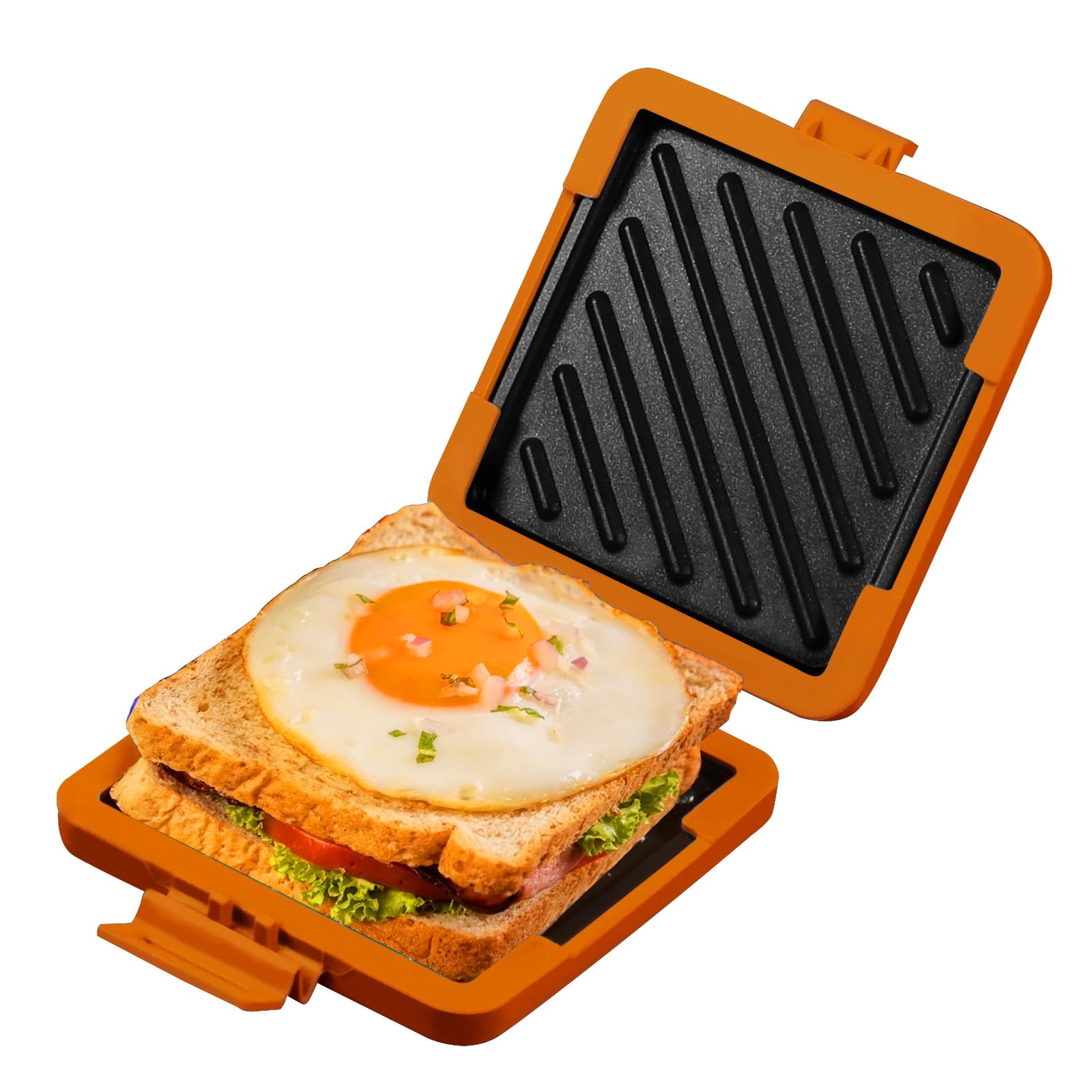 Microwave Sandwich Maker & Panini Toaster - No Electricity Needed, Dishwasher Safe, Fast & Time-Saving for Quick Meals - Perfect for Breakfast, Office Lunches & Late Night Snacks (Orange)