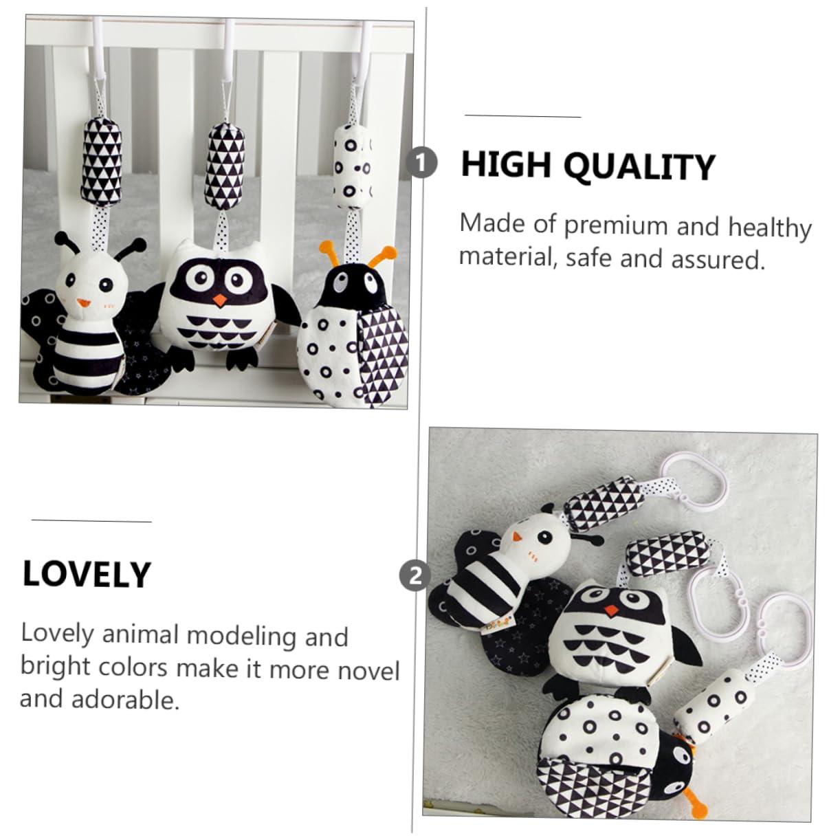 WHAMVOX Black and White Animal Wind Chimes - High Contrast Newborn Sensory Toys for Strollers, Cribs & Playtime | Soft Plush Baby Developmental Toy for Visual Stimulation